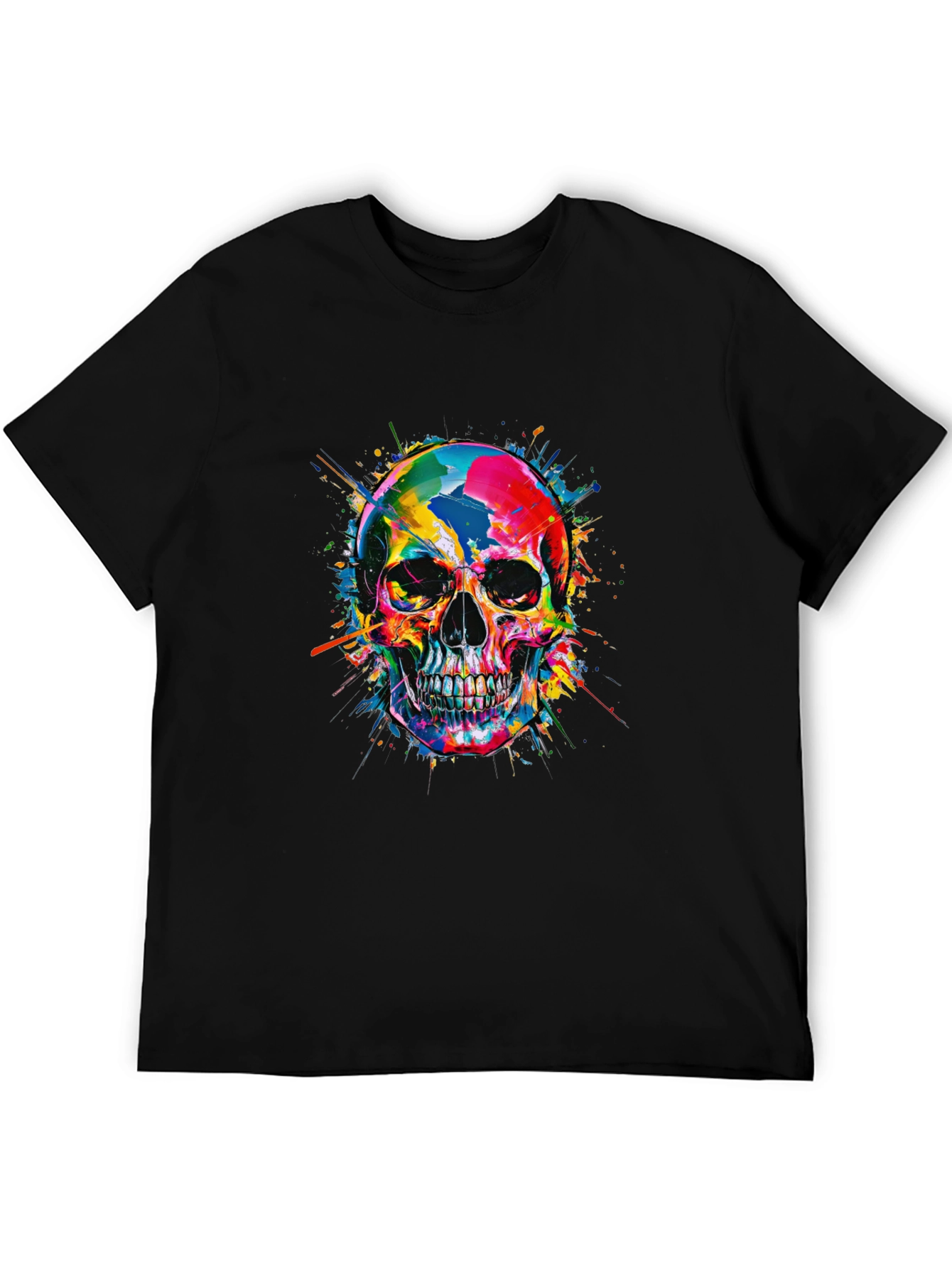 Black Colorful Skull Graphic Print Black T-Shirt view 5