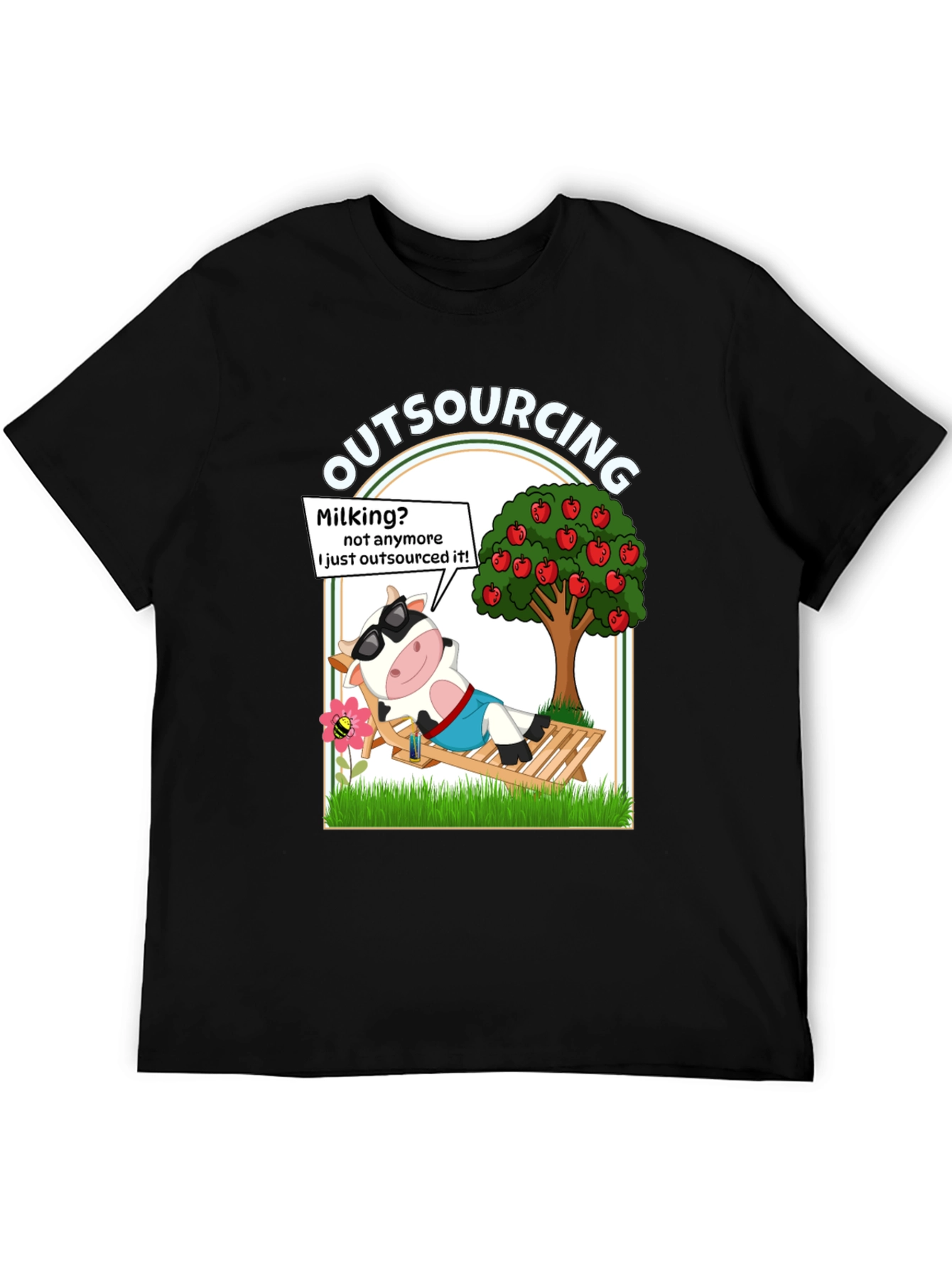 Black Outsourcing Cow T-Shirt - Funny Lazy Farm Animal Tee view 5