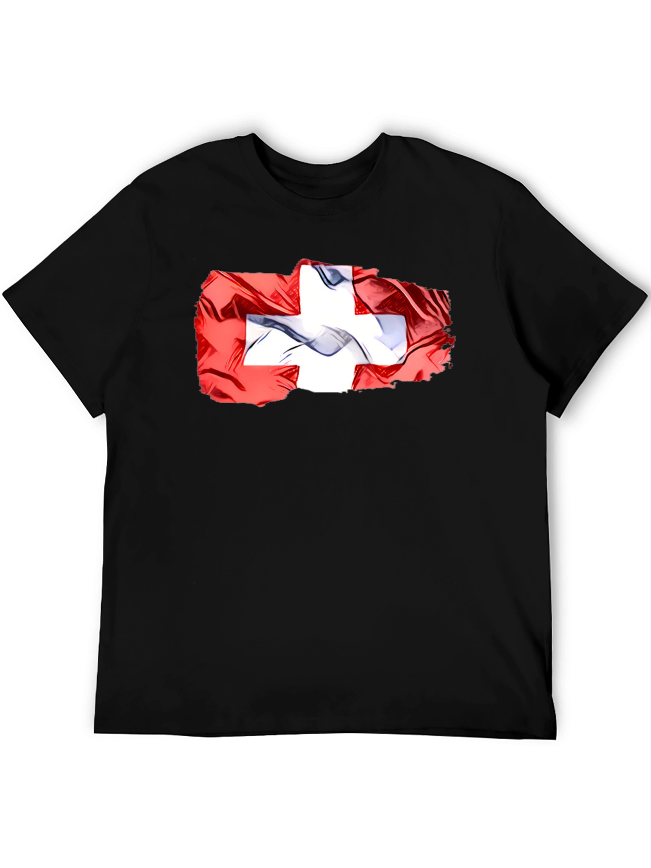 Black Swiss Flag Graphic Tee - Black Casual T-Shirt view 5