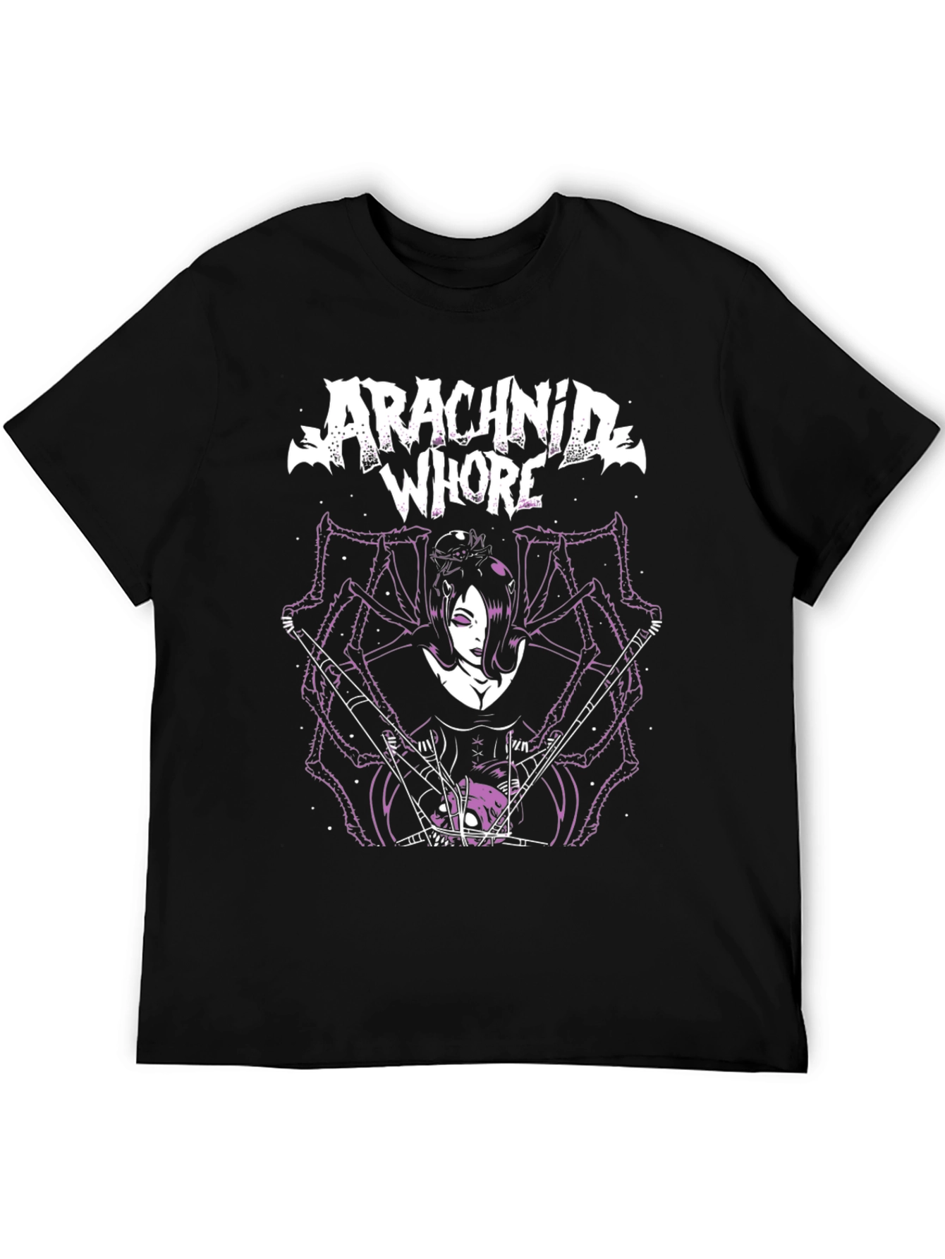 Black Arachnid Whore Graphic T-Shirt - Gothic Spider Woman Tee view 5