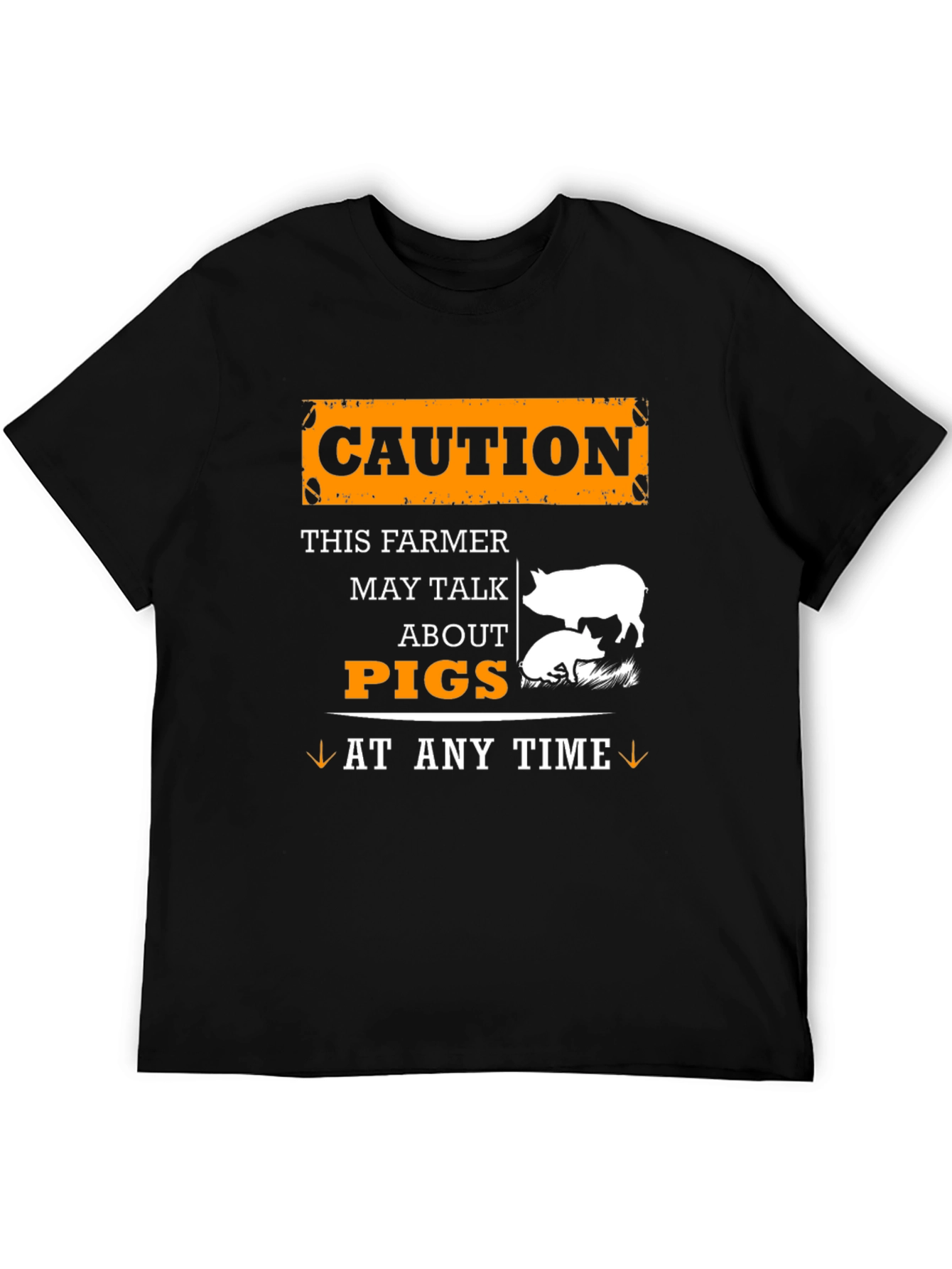 Black Caution Farmer May Talk About Pigs T-Shirt view 5