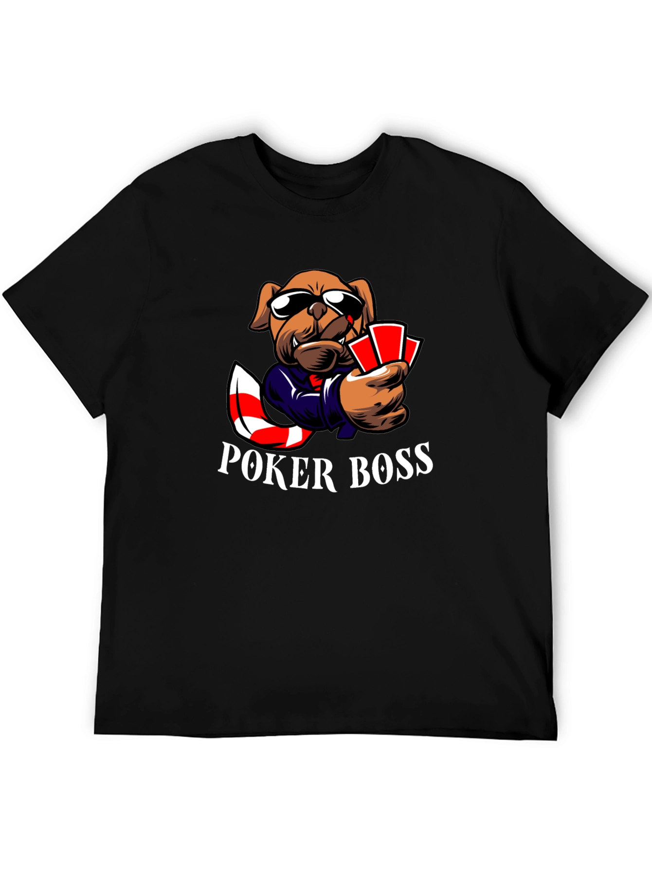 Black Poker Boss Dog Graphic T-Shirt - Playful Design view 5