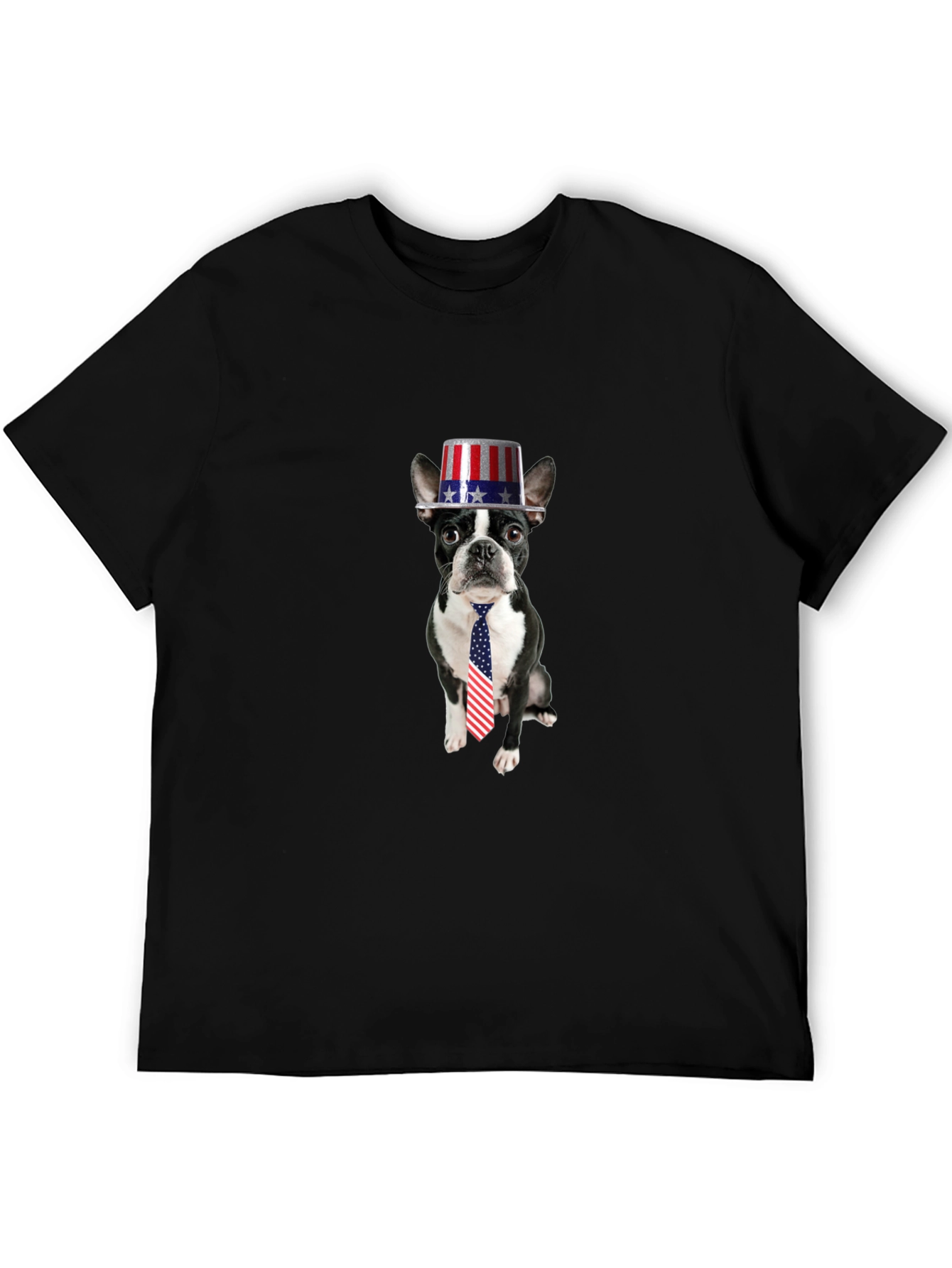 Black Patriotic Pup T-Shirt - Dog with American Flag Hat & Tie view 5