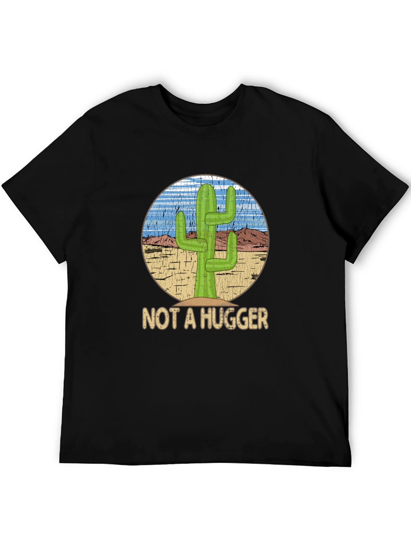 Black Not A Hugger Cactus Graphic T-Shirt - Funny Desert Tee view 5