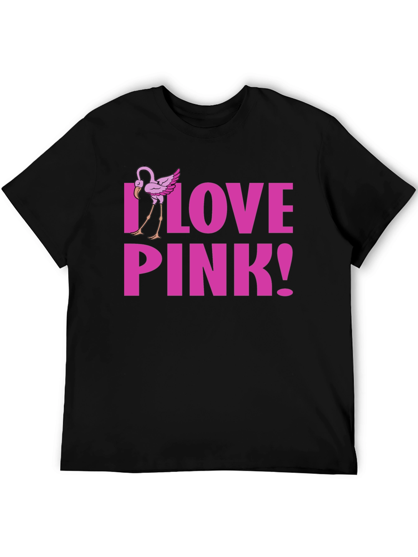 Black I Love Pink! Flamingo Graphic Tee - Black view 5