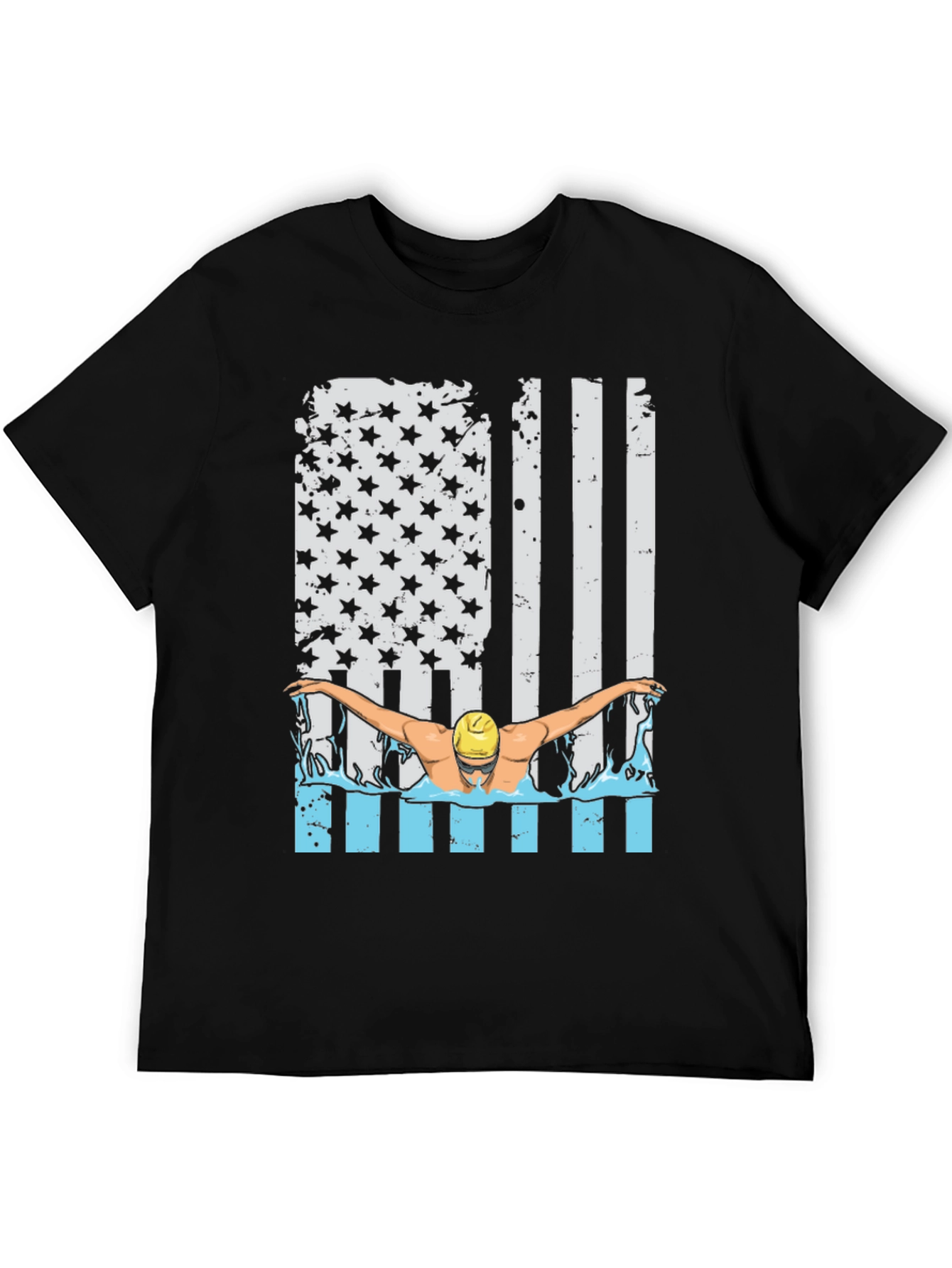 Black Patriotic Swimmer T-Shirt USA Flag Design view 5