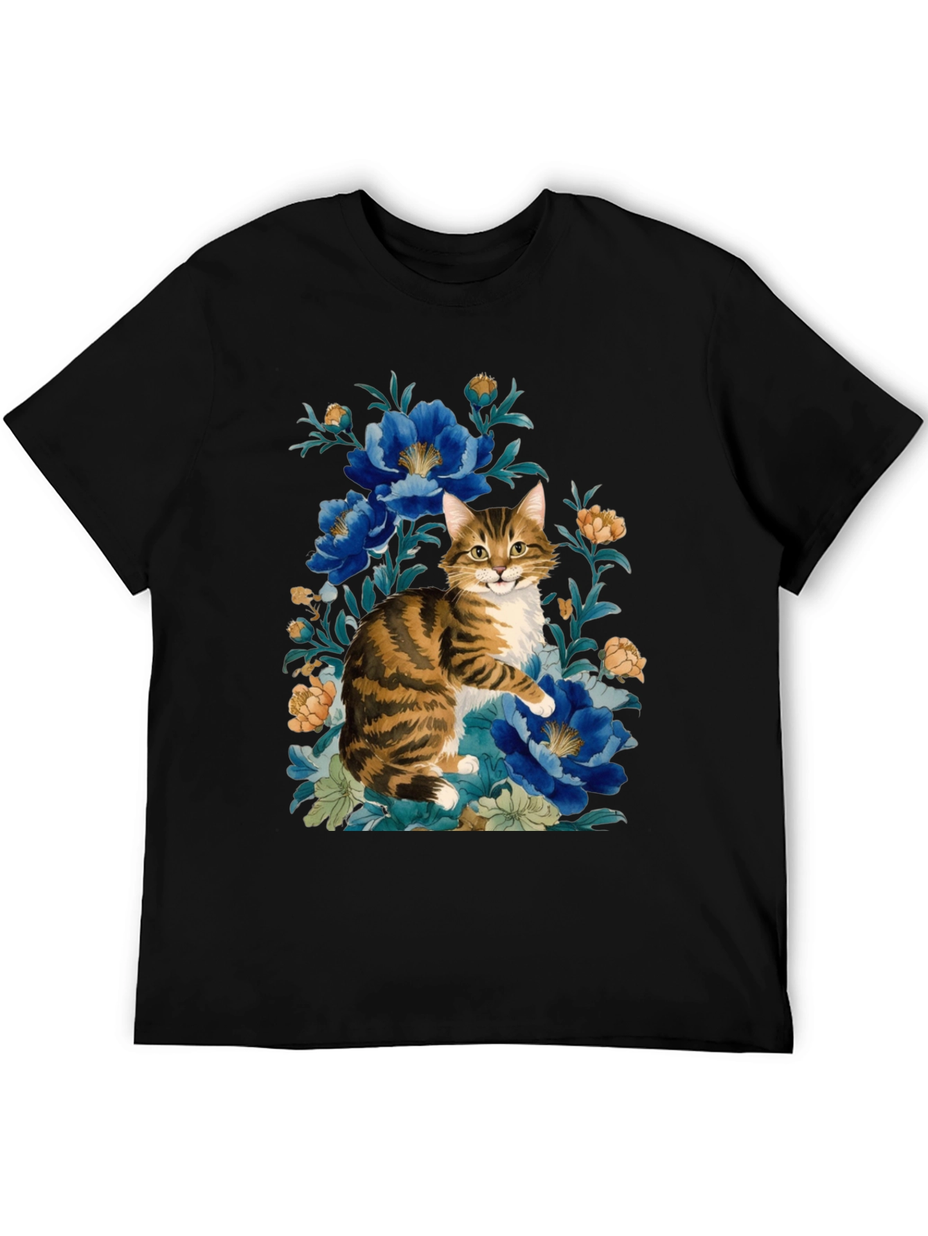 Black Floral Cat Graphic Tee - Soft Cotton Blend view 5