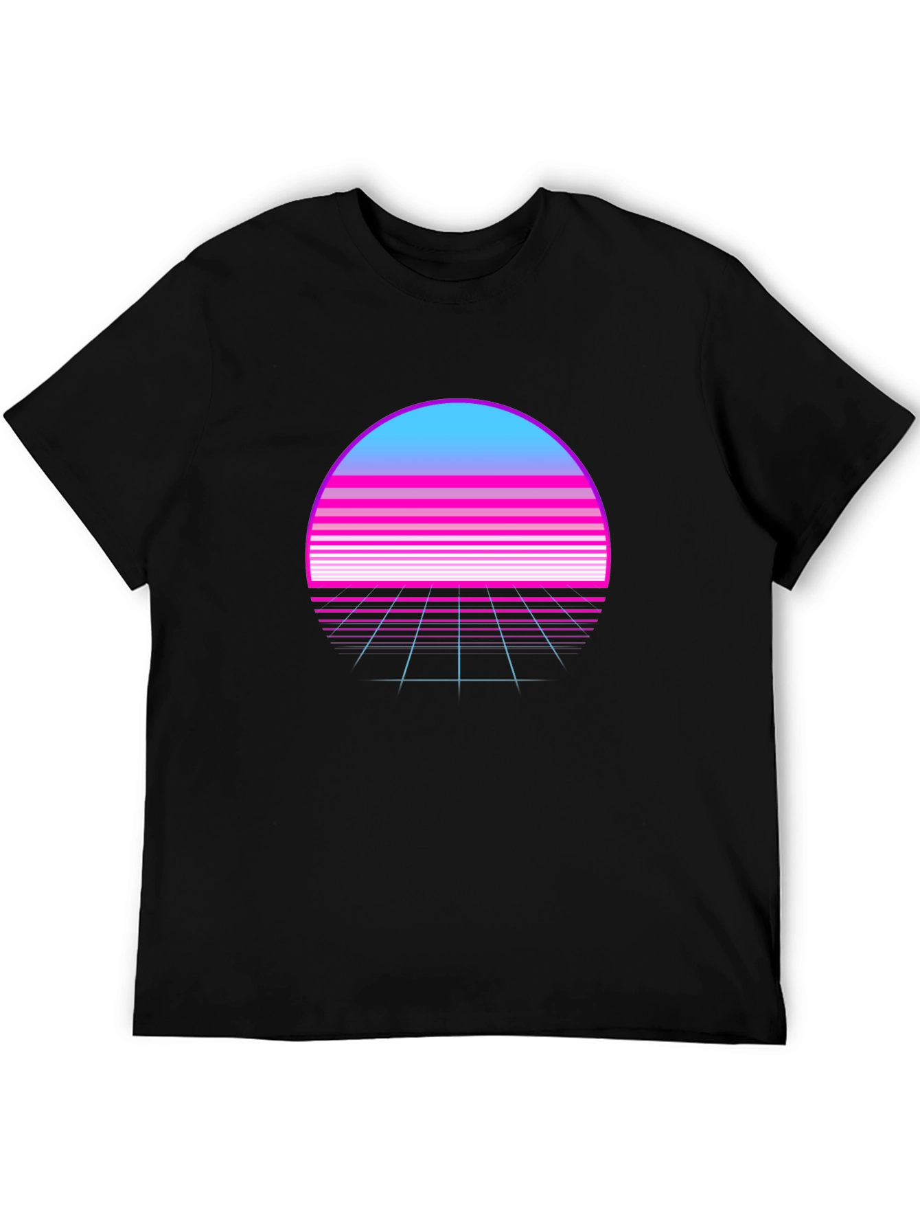 Black Retro Wave Sunset T-Shirt - Synthwave Style view 5
