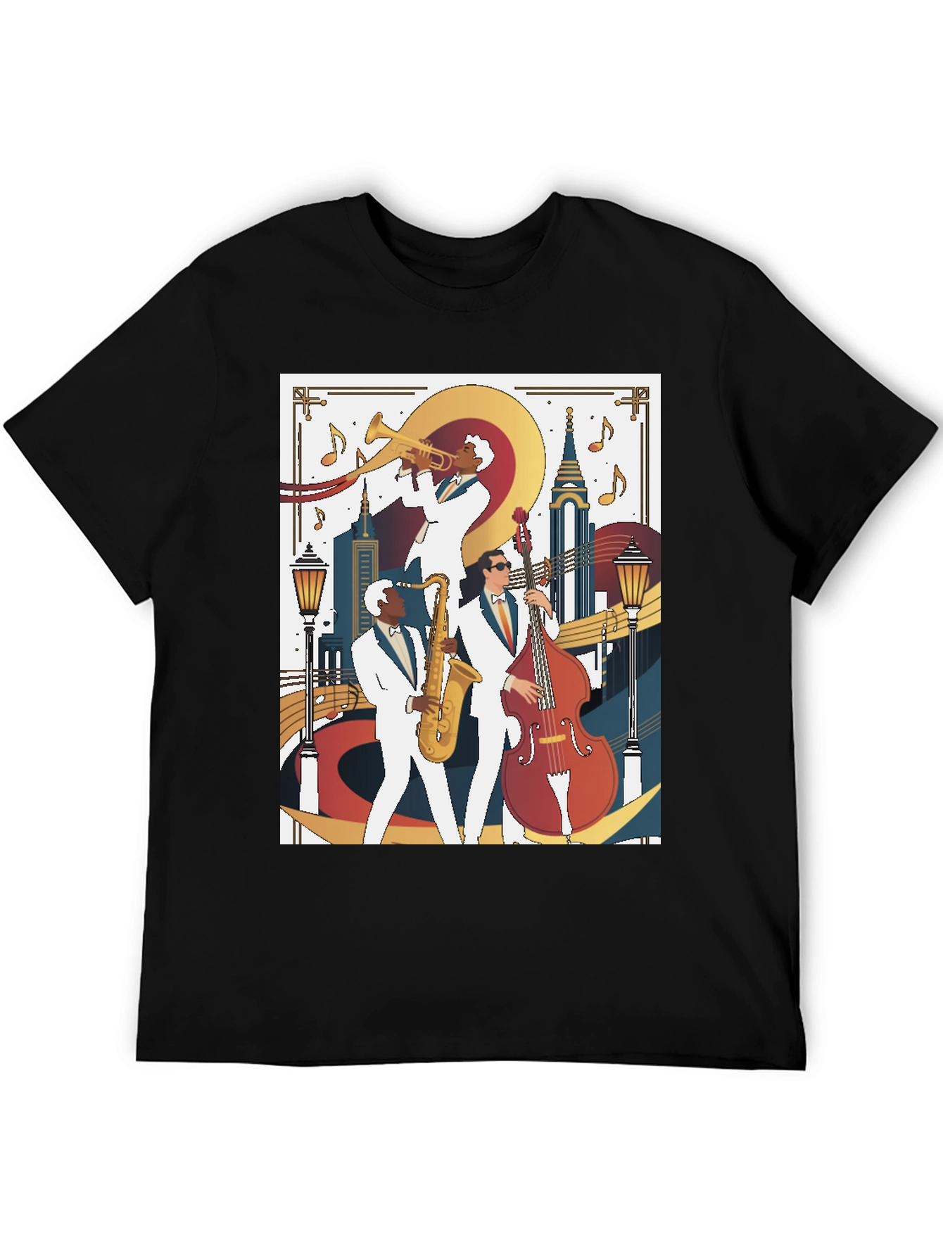 Black Jazz Band Graphic Tee - Vintage Music Lover T-Shirt view 5