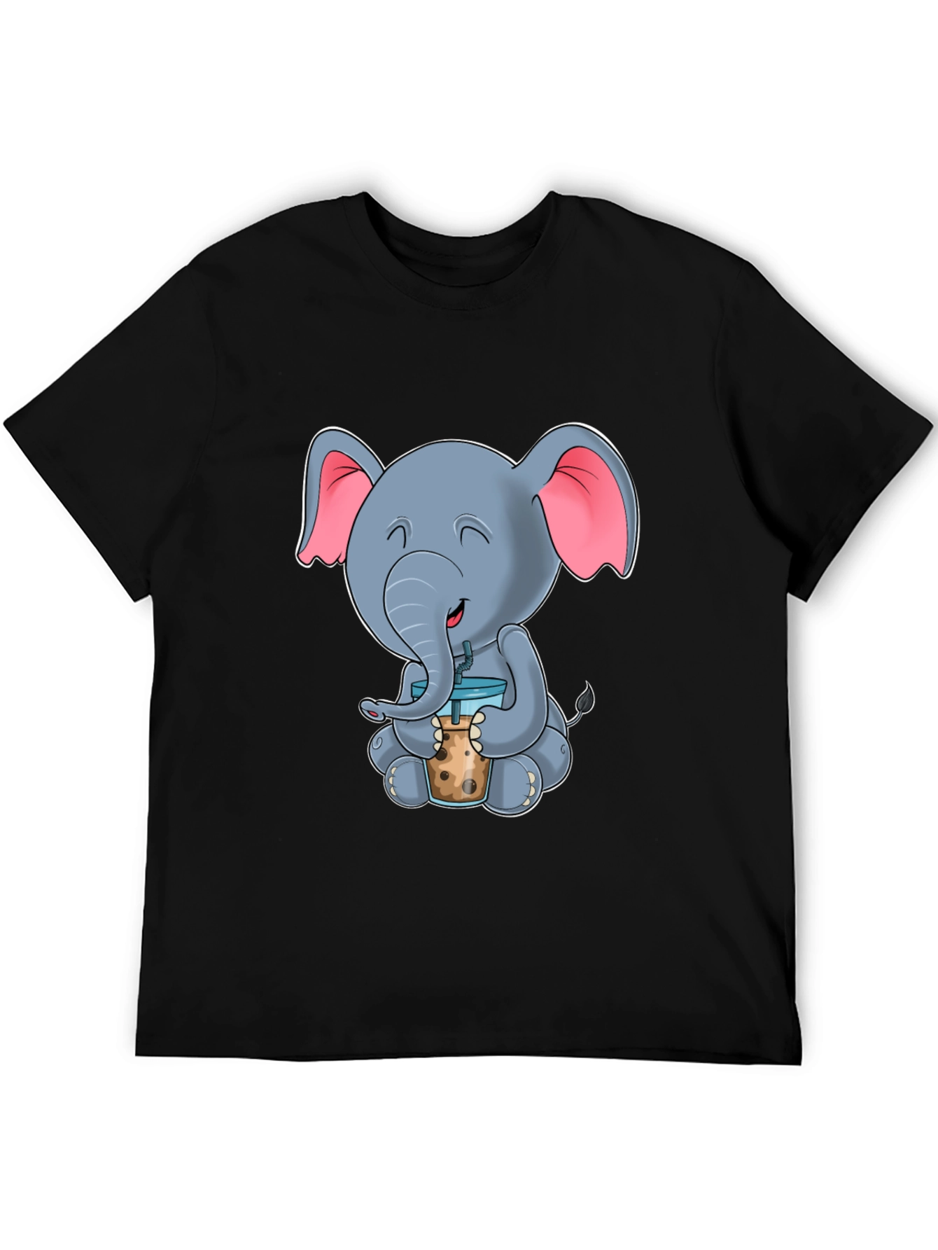 Black Cute Elephant Bubble Tea Graphic Tee view 5