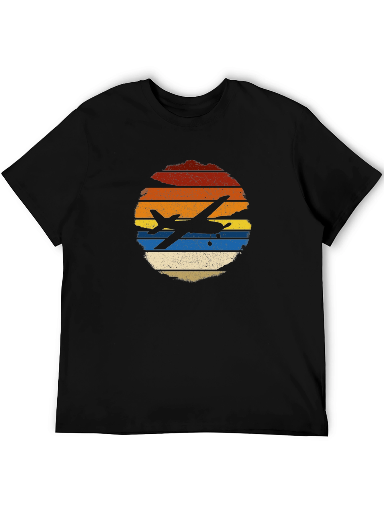 Black Retro Airplane Sunset T-Shirt view 5