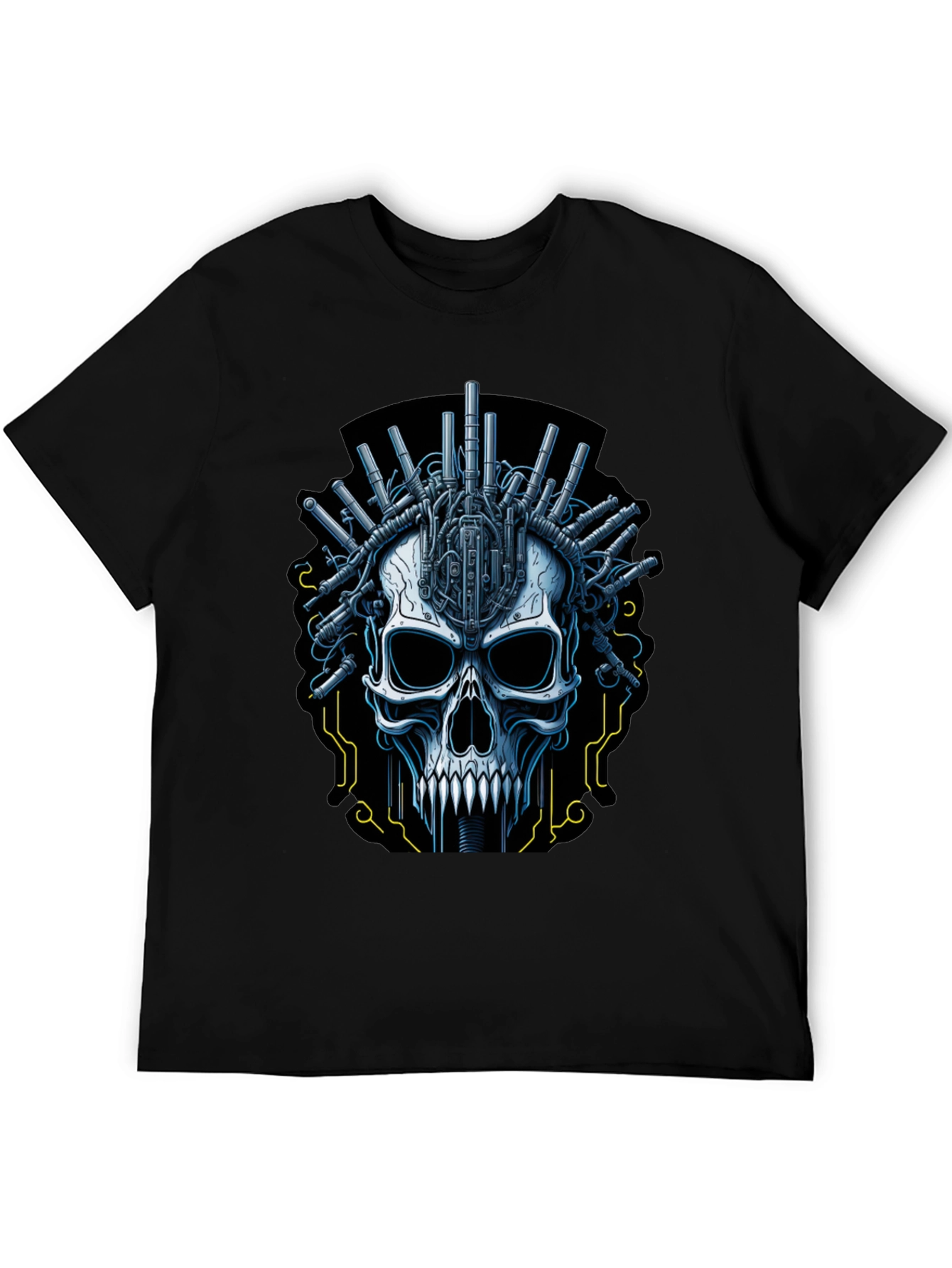 Black Cyberpunk Skull Graphic T-Shirt view 5