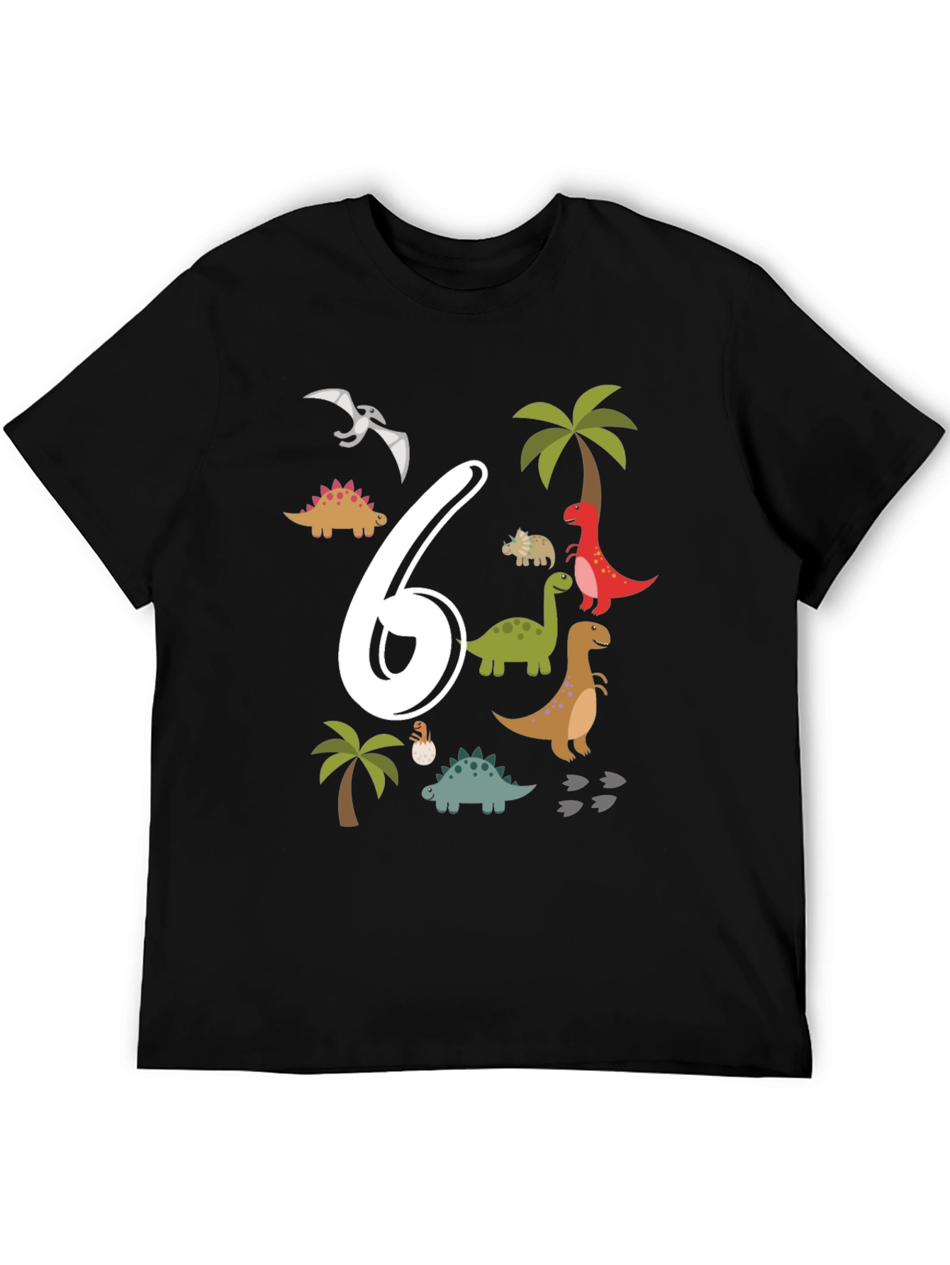 Black Dinosaur 6th Birthday T-Shirt view 5