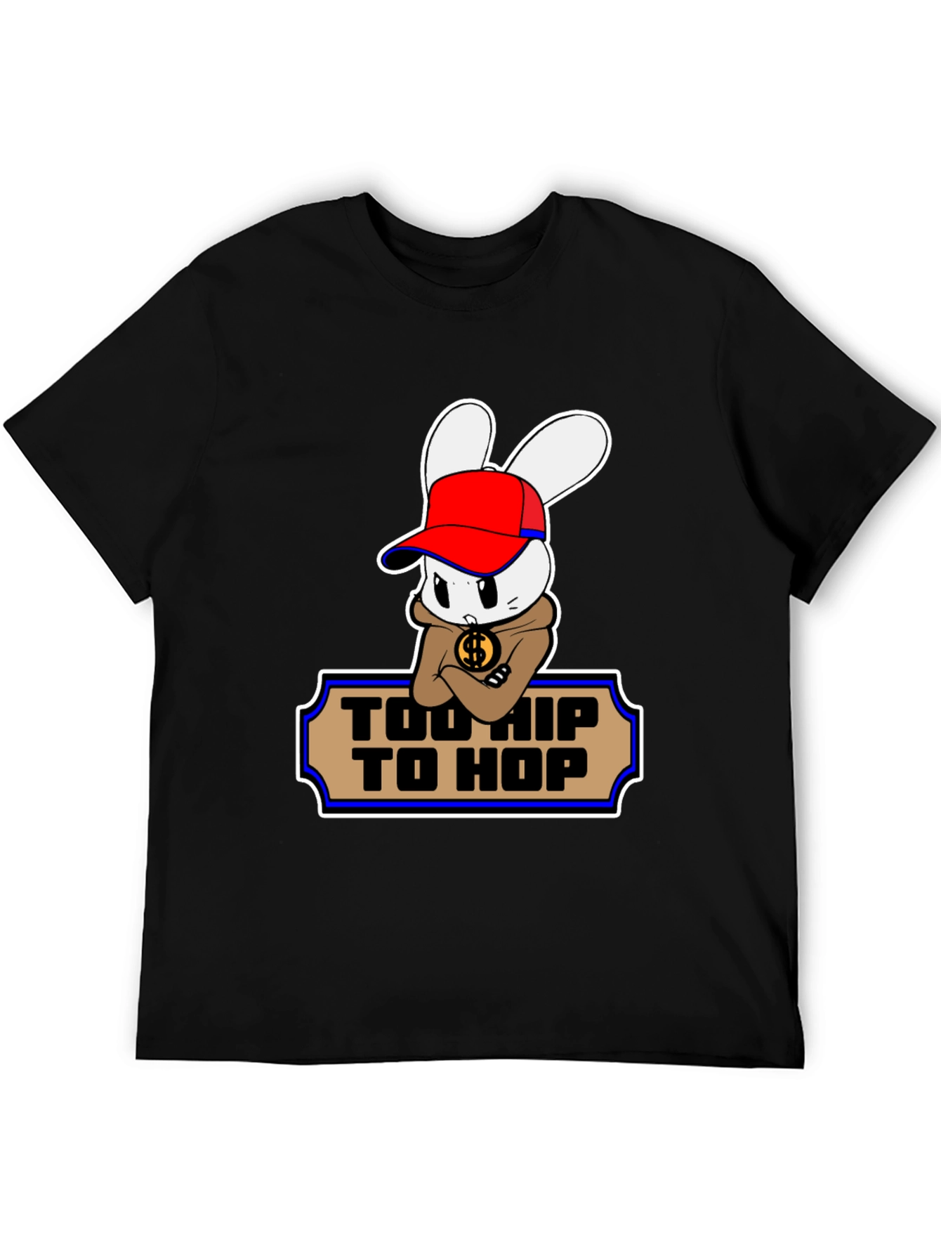 Black Too Hip To Hop Cartoon Bunny T-Shirt view 5