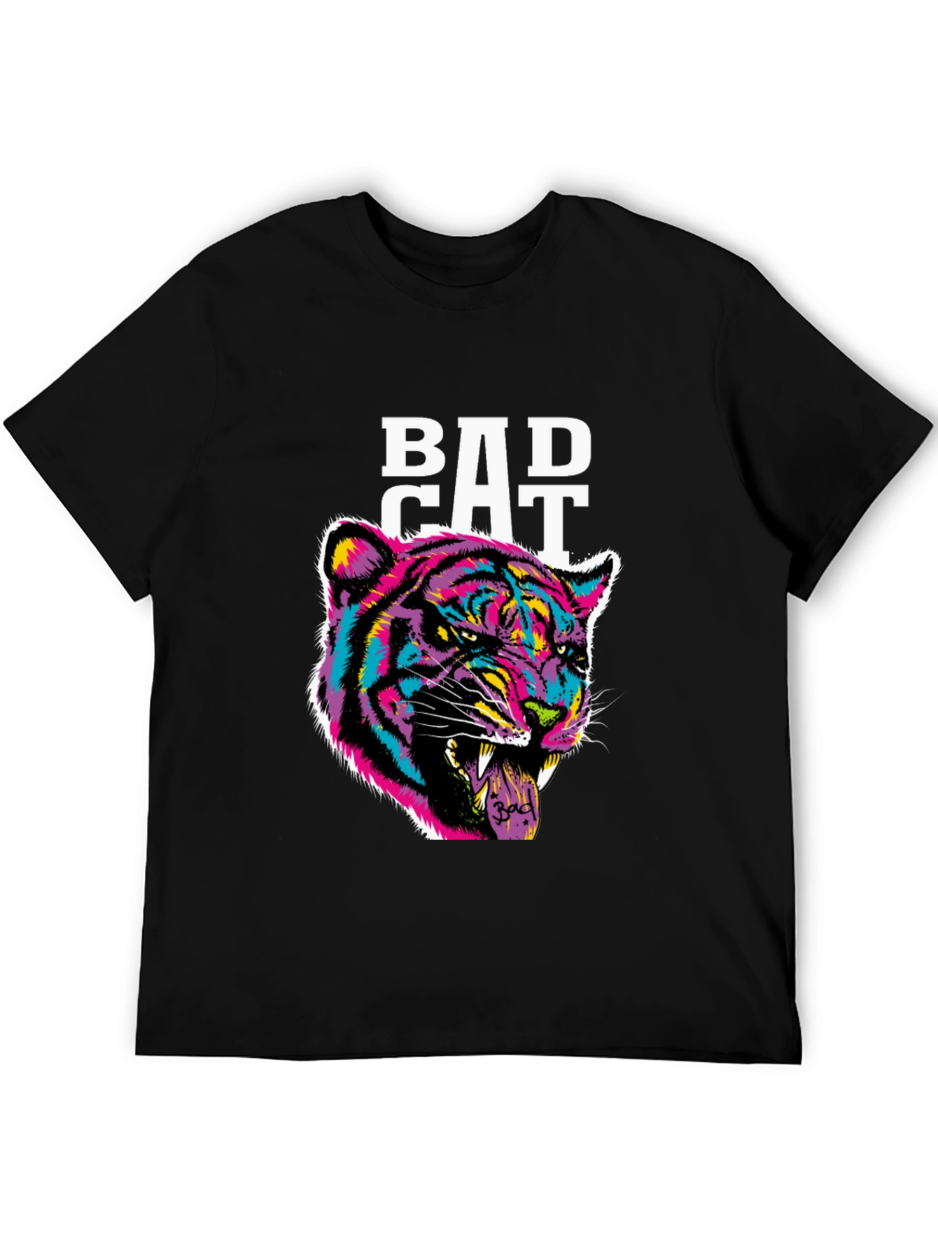 Black Bad Cat Graphic Print Tee - Black Cotton Blend view 5