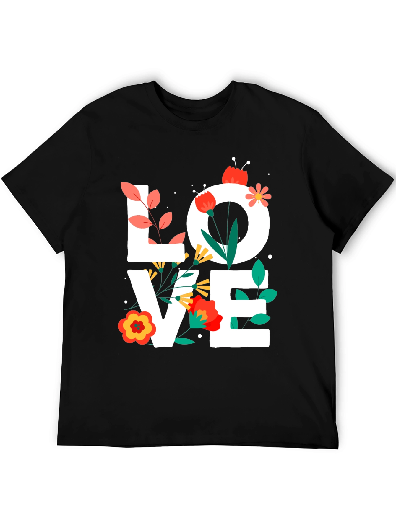 Black Floral LOVE Graphic Tee - Trendy Unisex Shirt view 5