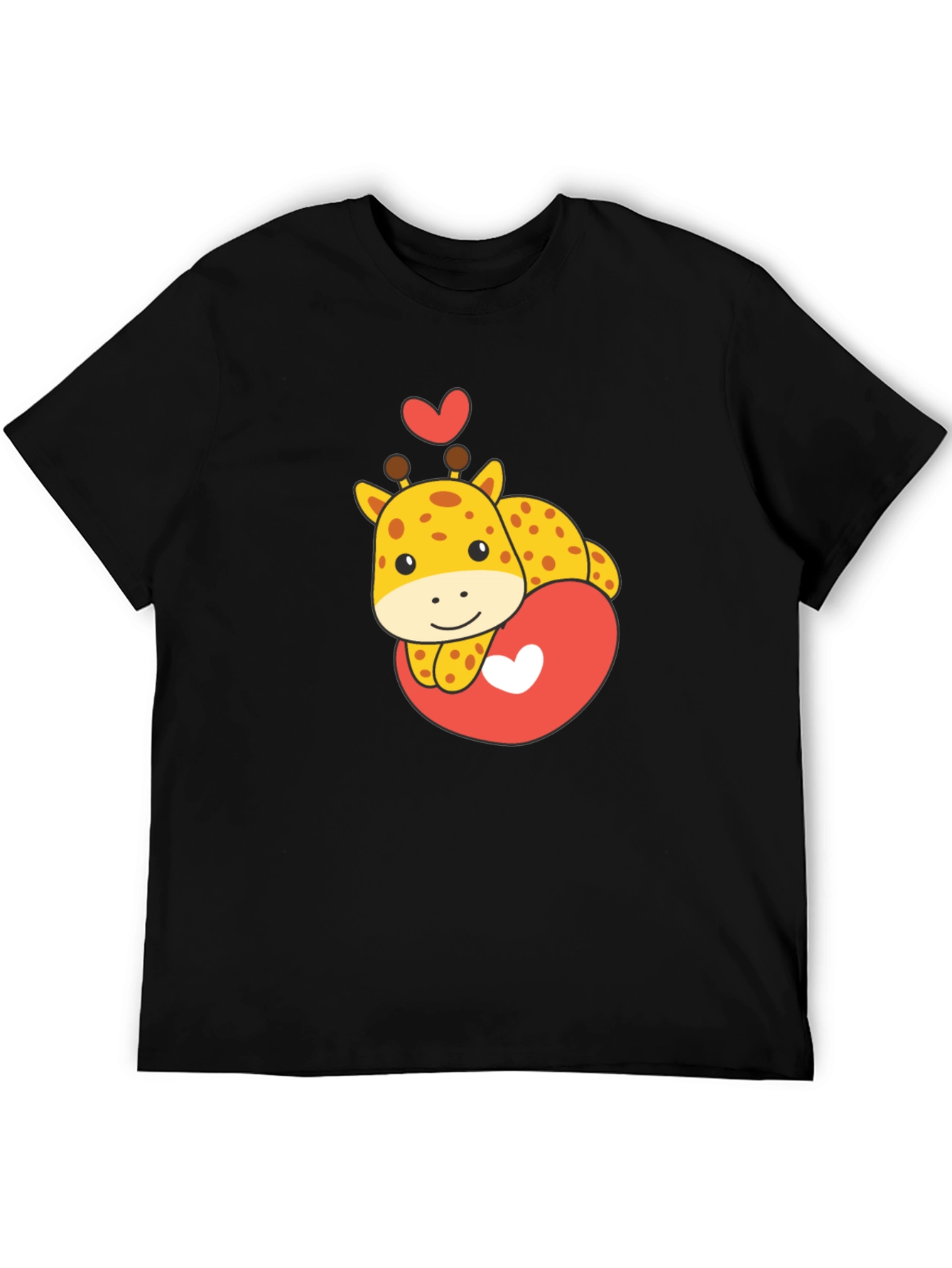 Black Cute Giraffe Heart Graphic Tee - Black T-Shirt view 5