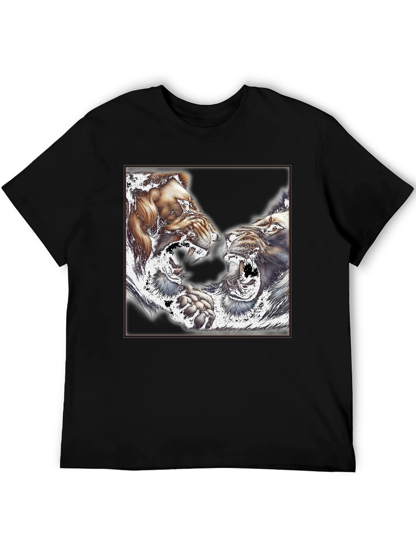 Black Roaring Lions Graphic Print Black T-Shirt view 5