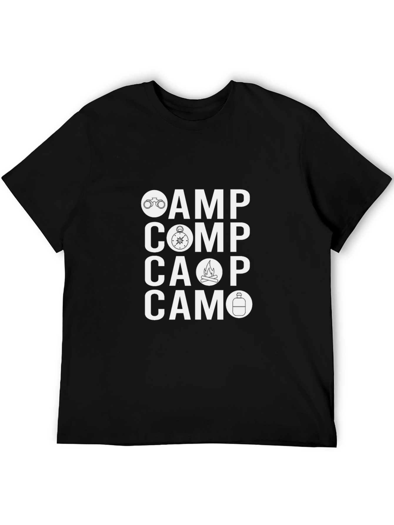 Black Camping Graphic Tee - Camp, Comp, Cap, Camo view 5