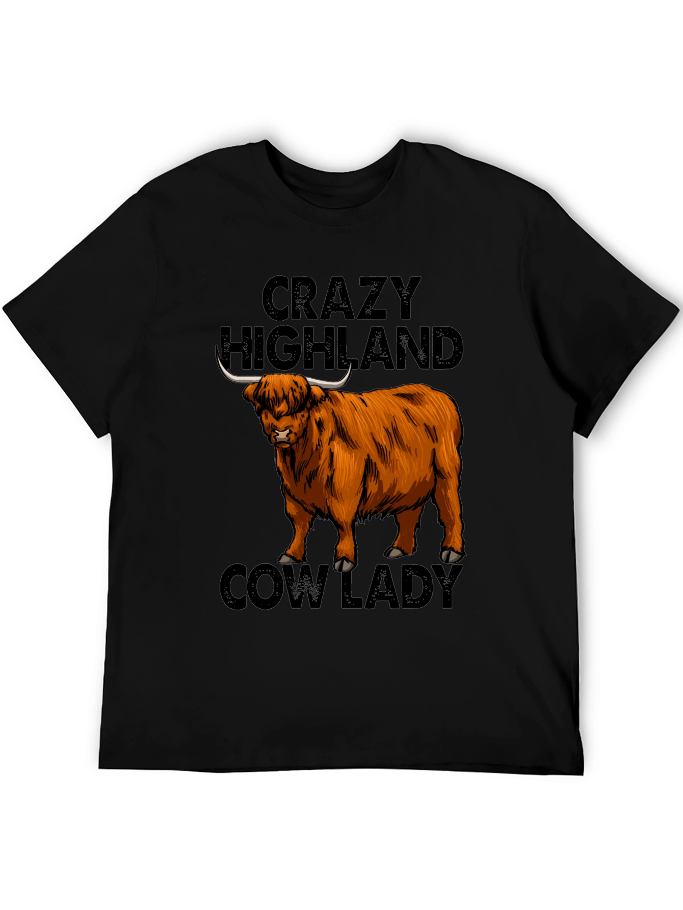Black Crazy Highland Cow Lady T-Shirt view 5
