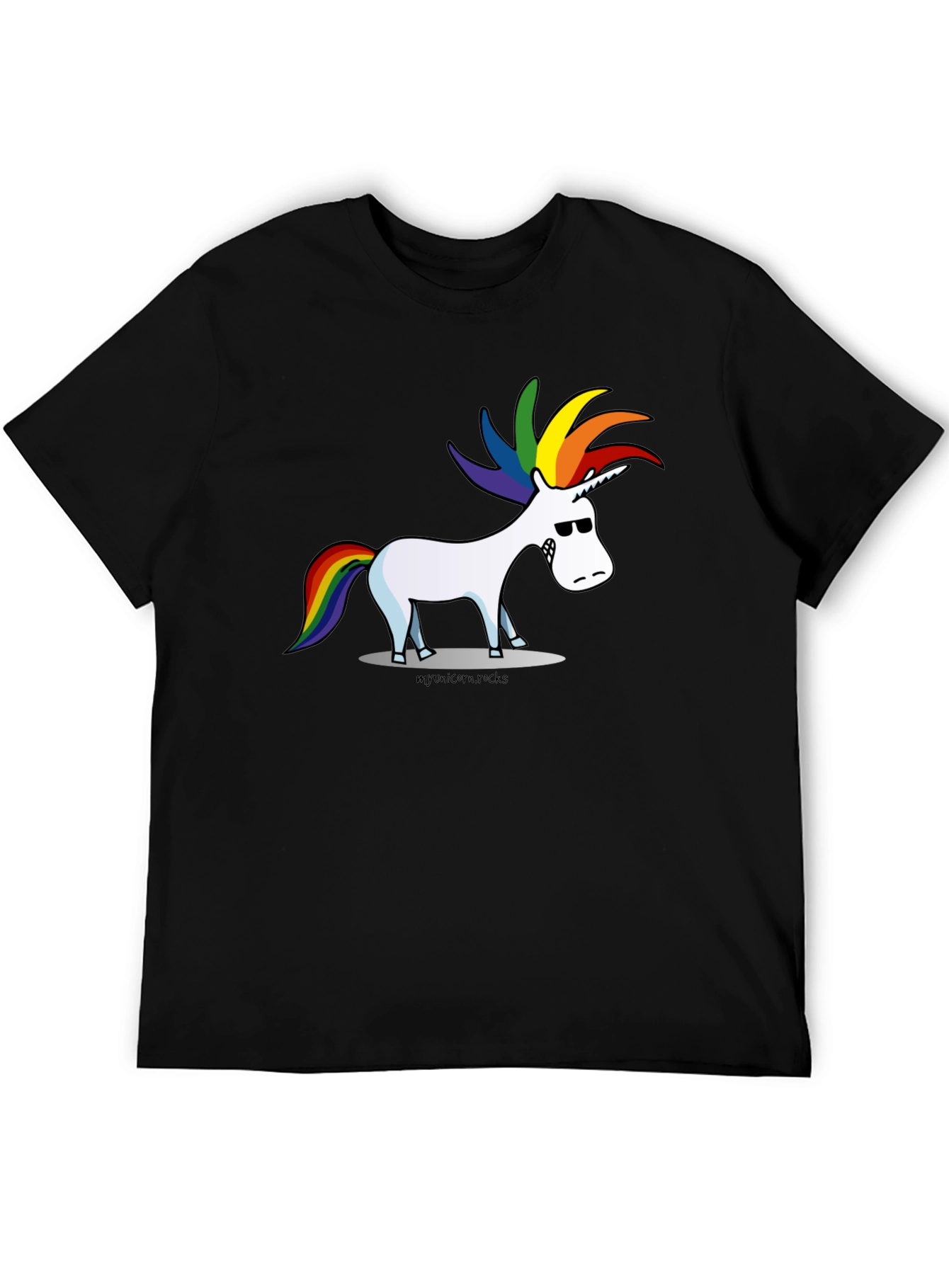 Black Cool Cartoon Unicorn Graphic Black Tee view 5