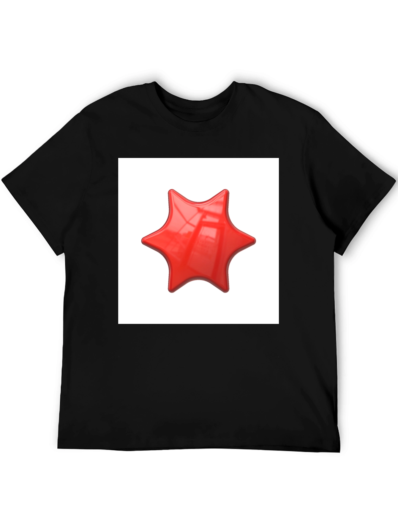 Black Black T-Shirt with Red Star Graphic Print view 5