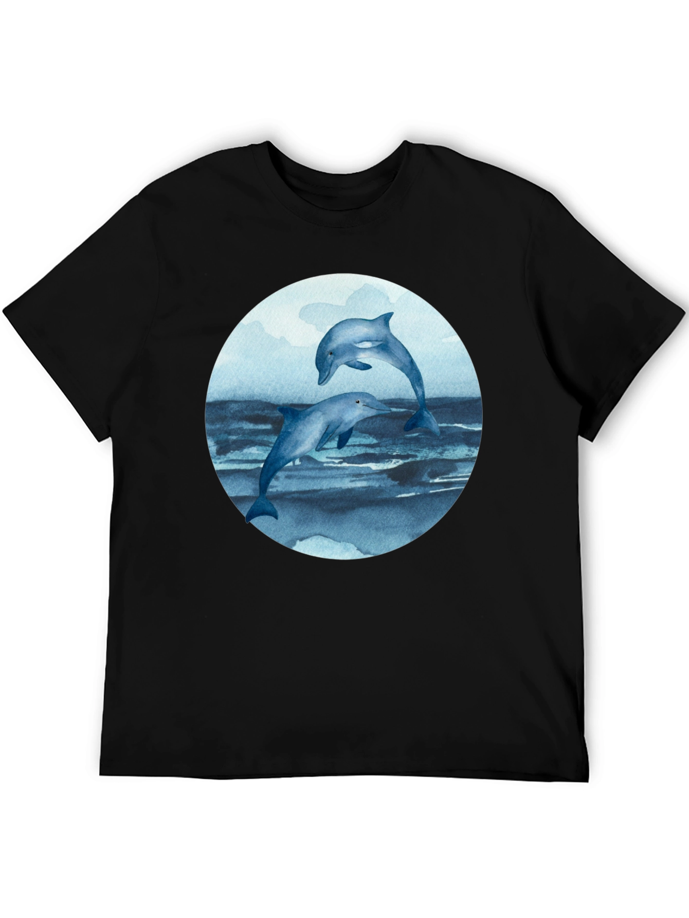 Black Dolphin T-Shirt - Round Print - Marine Life Tee view 5