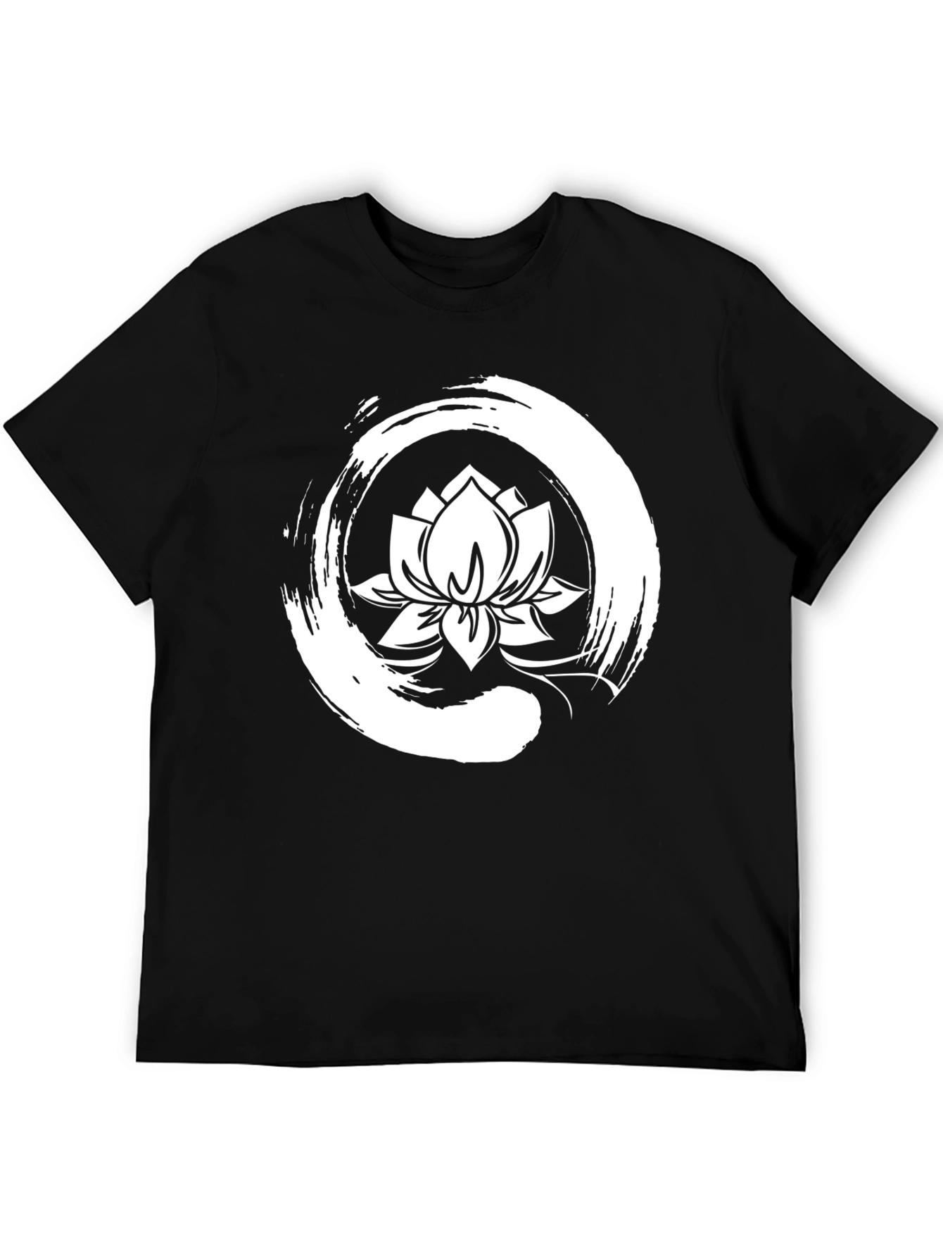 Black Lotus Flower Zen Circle Graphic Tee - Black view 5