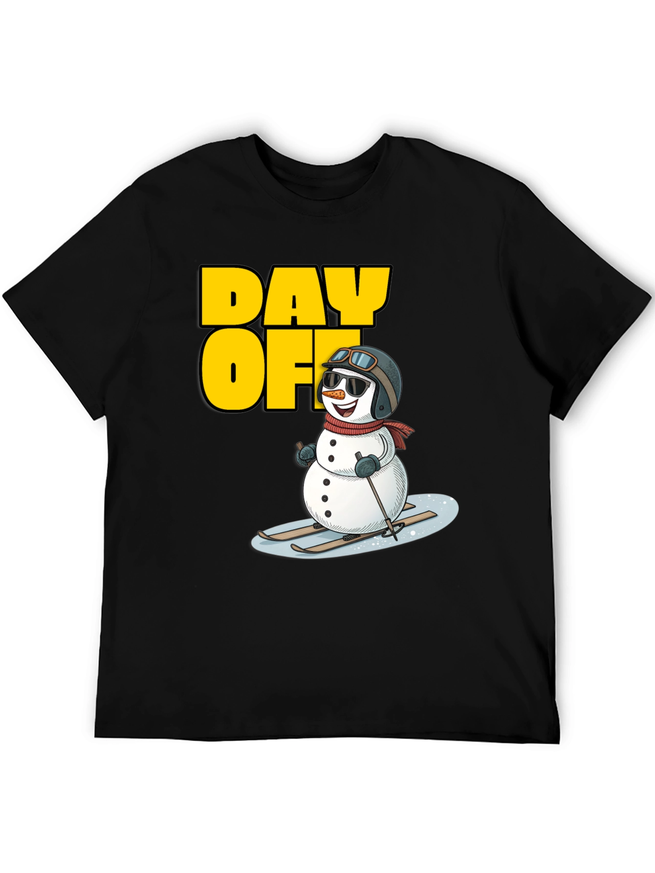 Black Day Off Snowman T-Shirt - Skiing Holiday Tee view 5