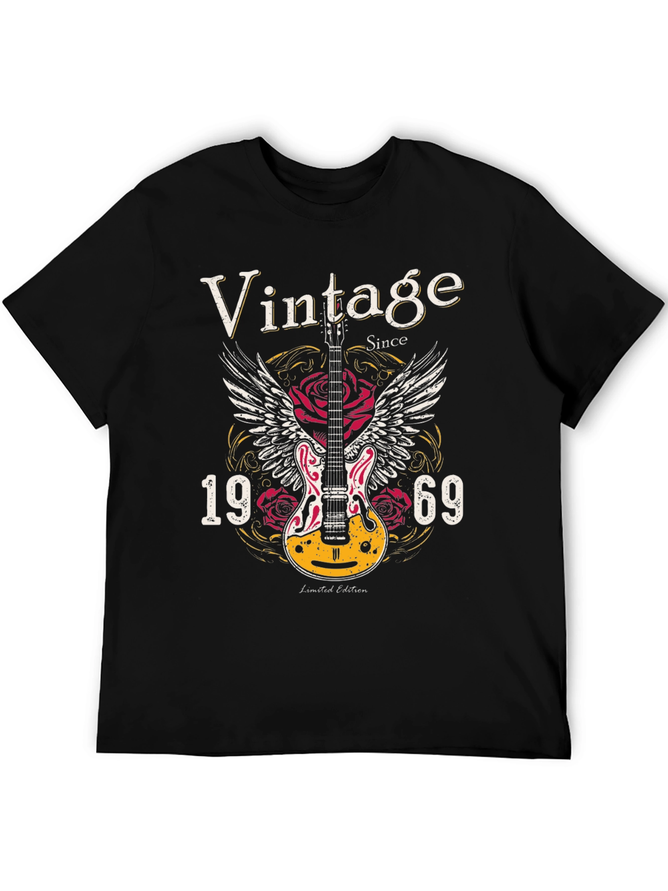 Black Vintage 1969 Guitar Graphic T-Shirt view 5