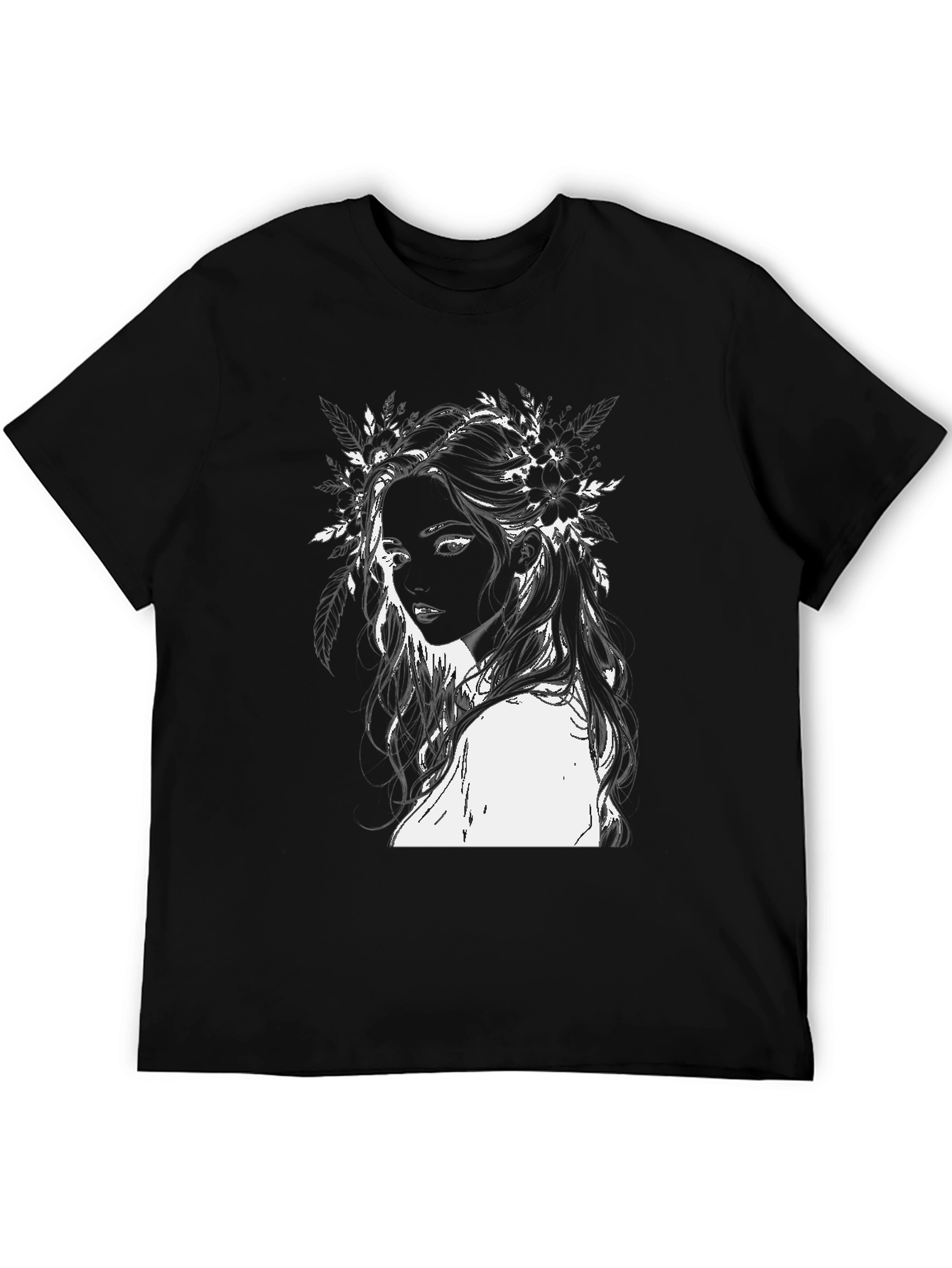 Black Black T-Shirt with Floral Woman Design view 5