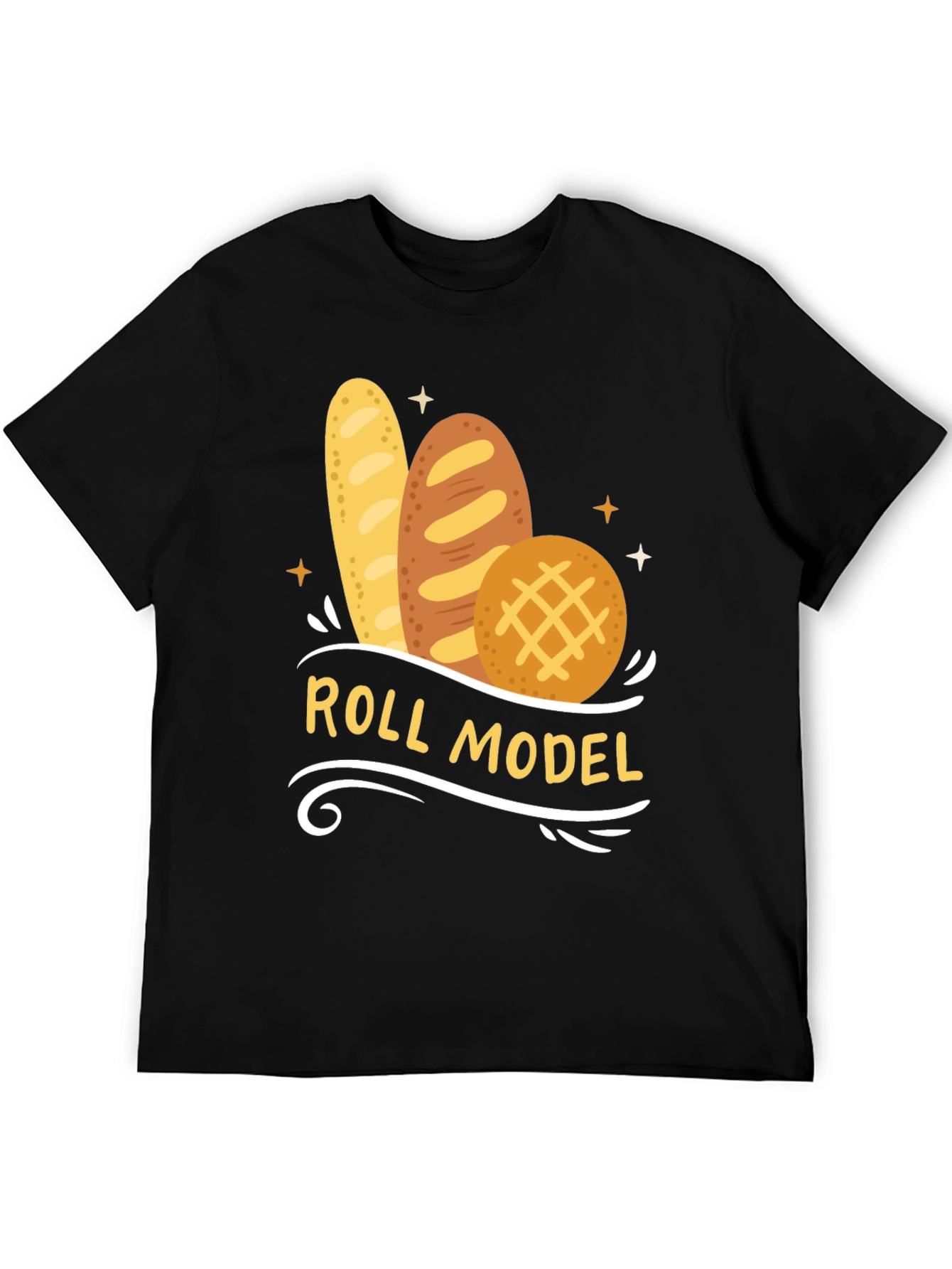 Black Roll Model Graphic T-Shirt - Funny Bread Pun Tee view 5