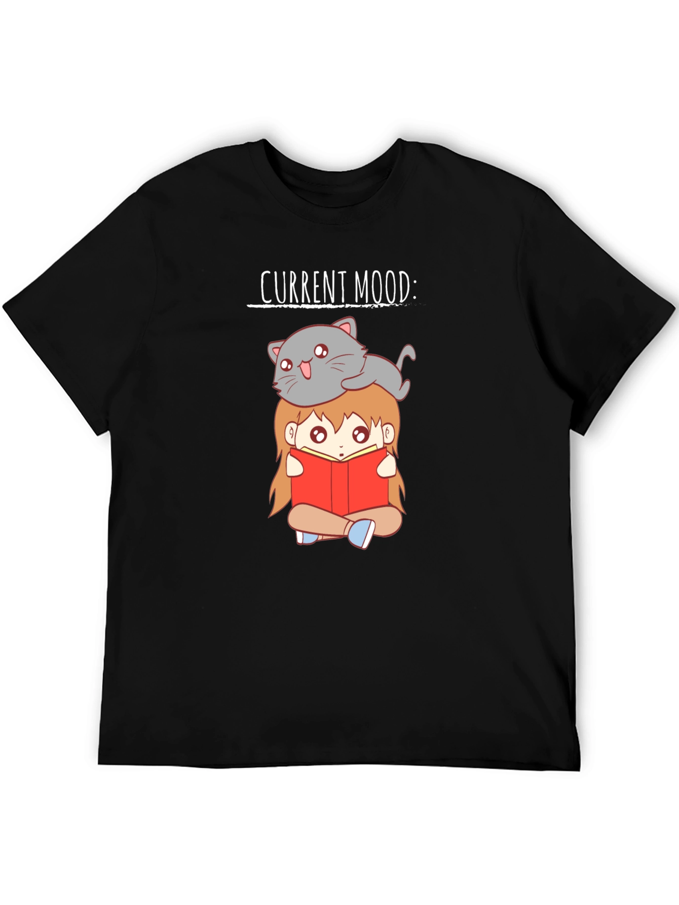 Black Current Mood Cat & Book T-Shirt view 5