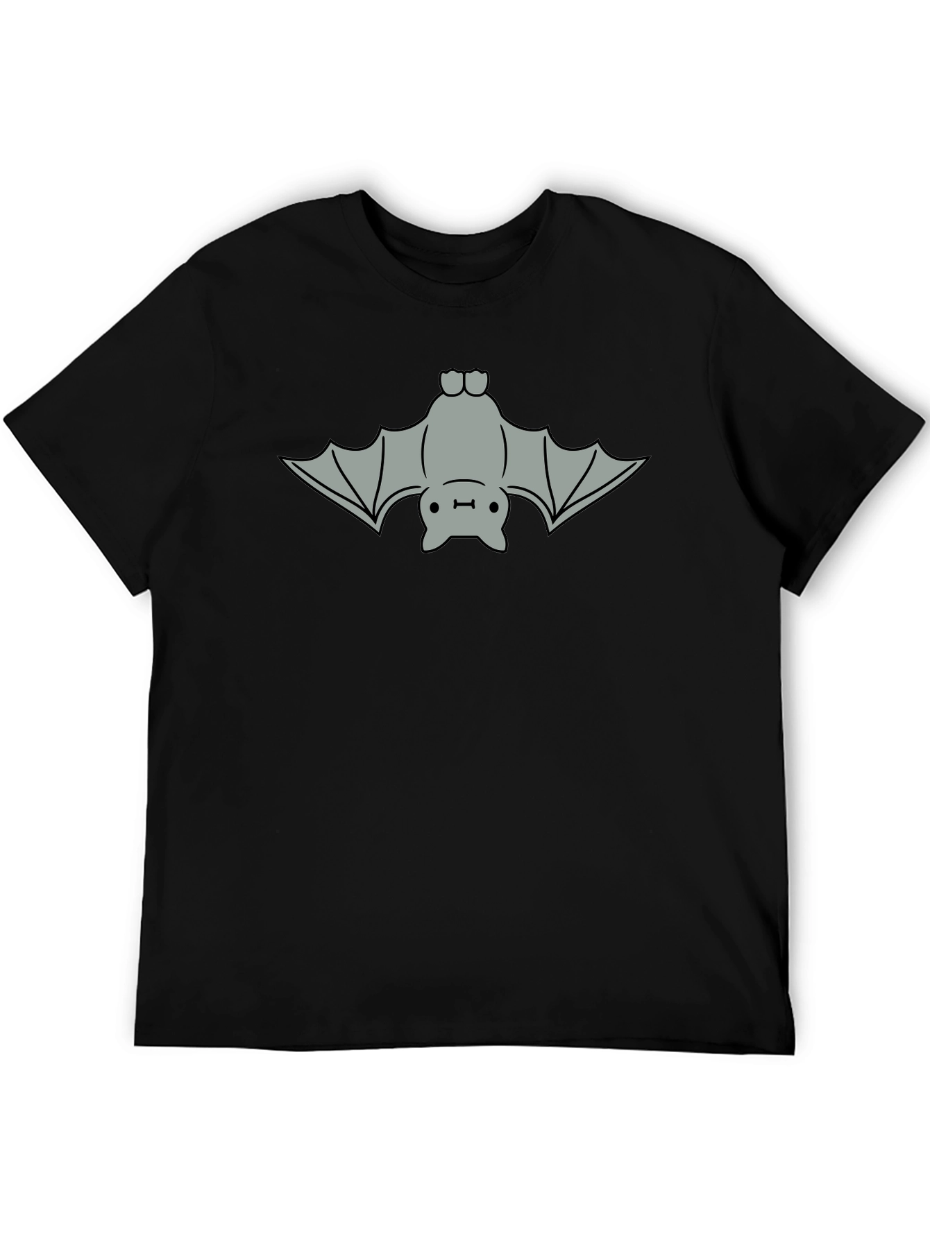 Black Cute Bat Graphic Tee - Black Cotton T-Shirt view 5