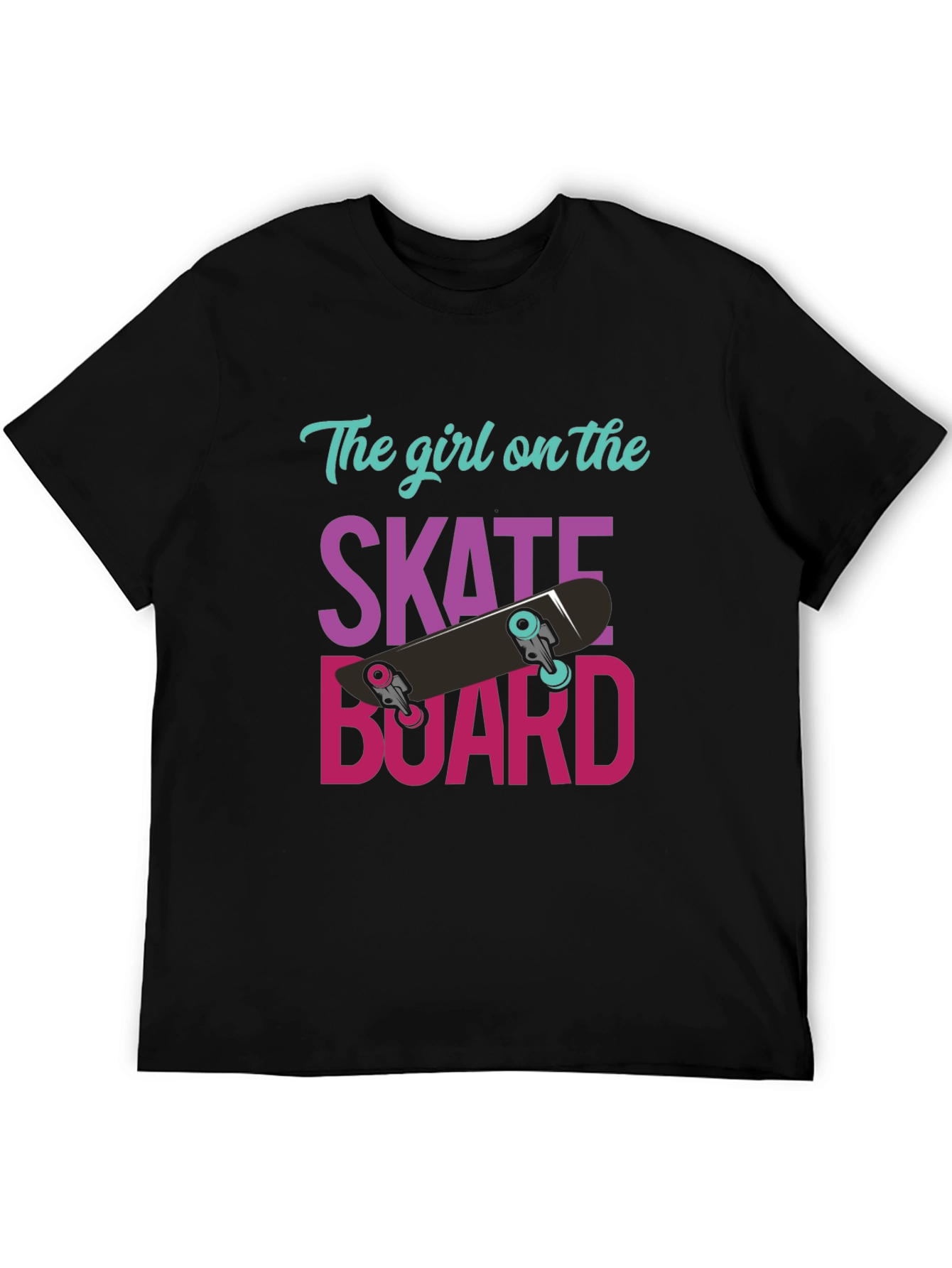 Black Skateboard Girl T-Shirt - Cool Graphic Tee view 5