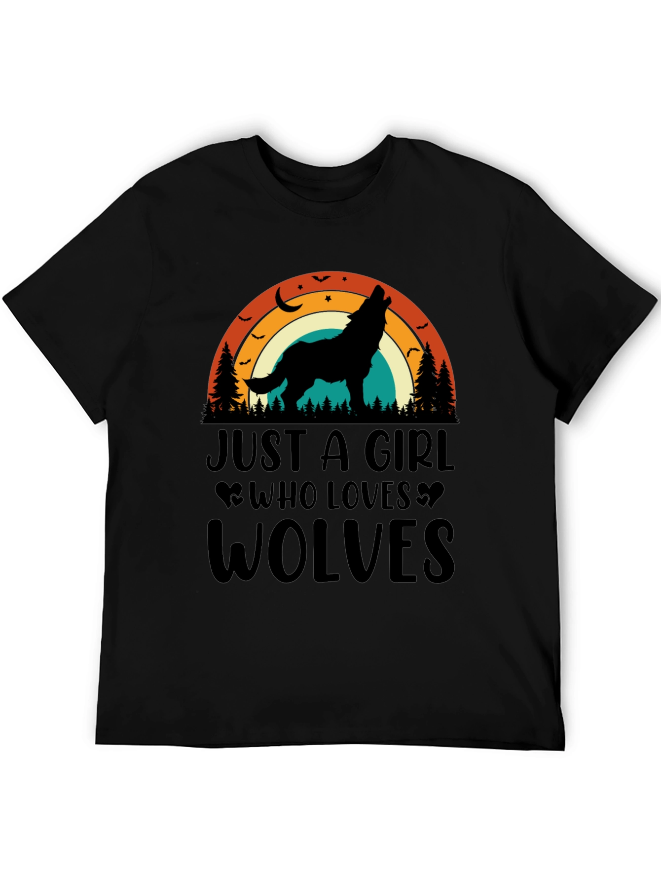 Black Wolf Lover Retro Graphic Tee view 5