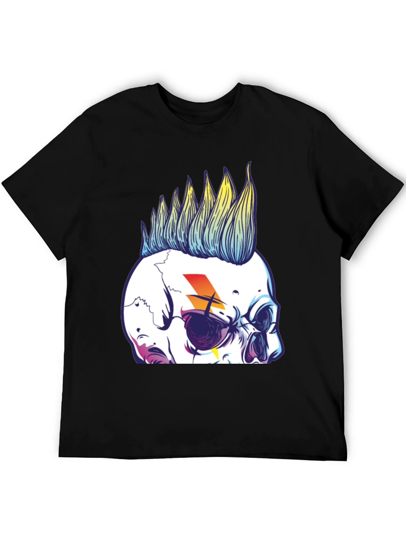 Skull Mohawk Graphic Tee - Men's Black Cotton T-Shirt - 5