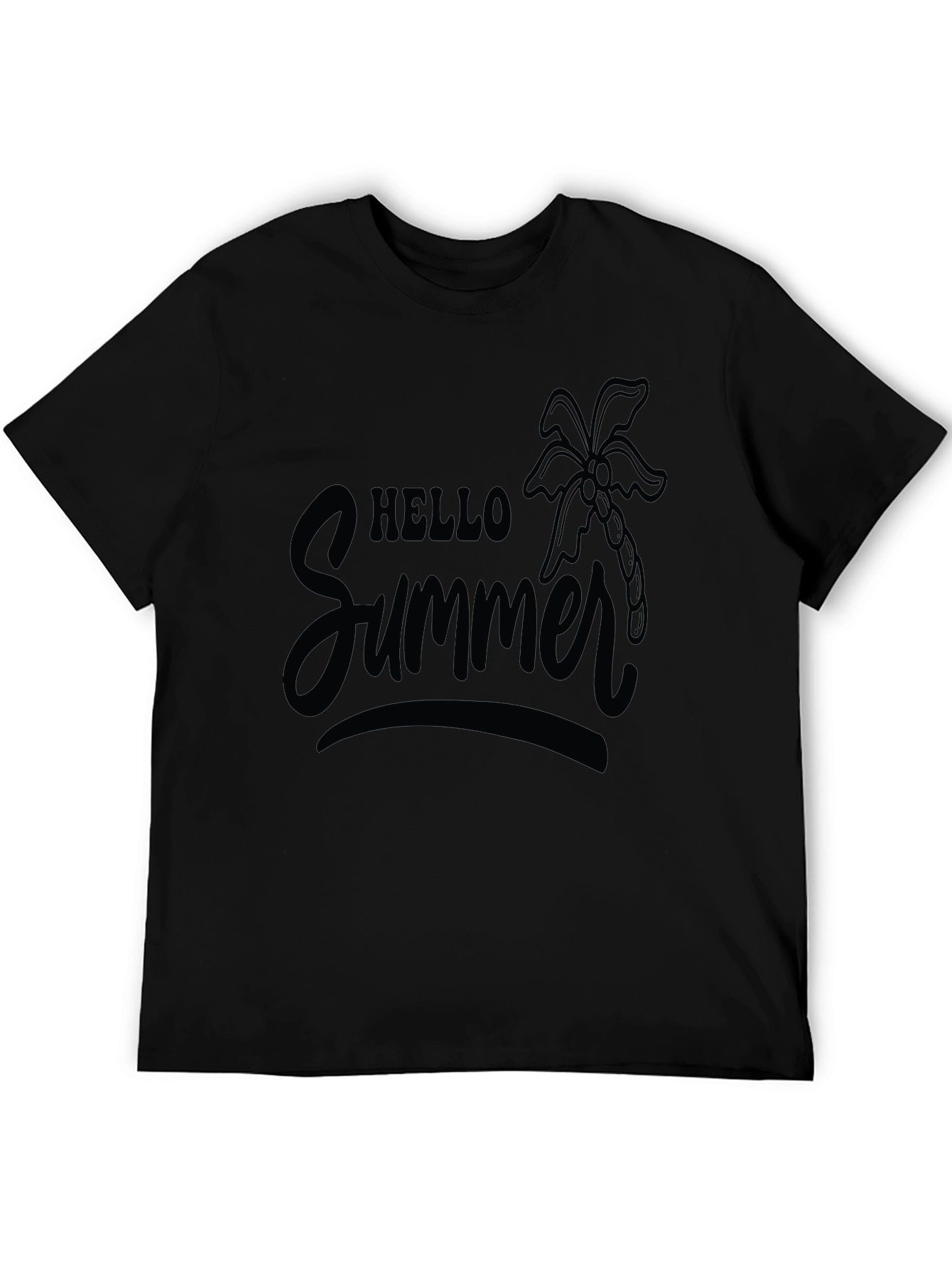 Black Hello Summer Black T-Shirt with Palm Tree view 5