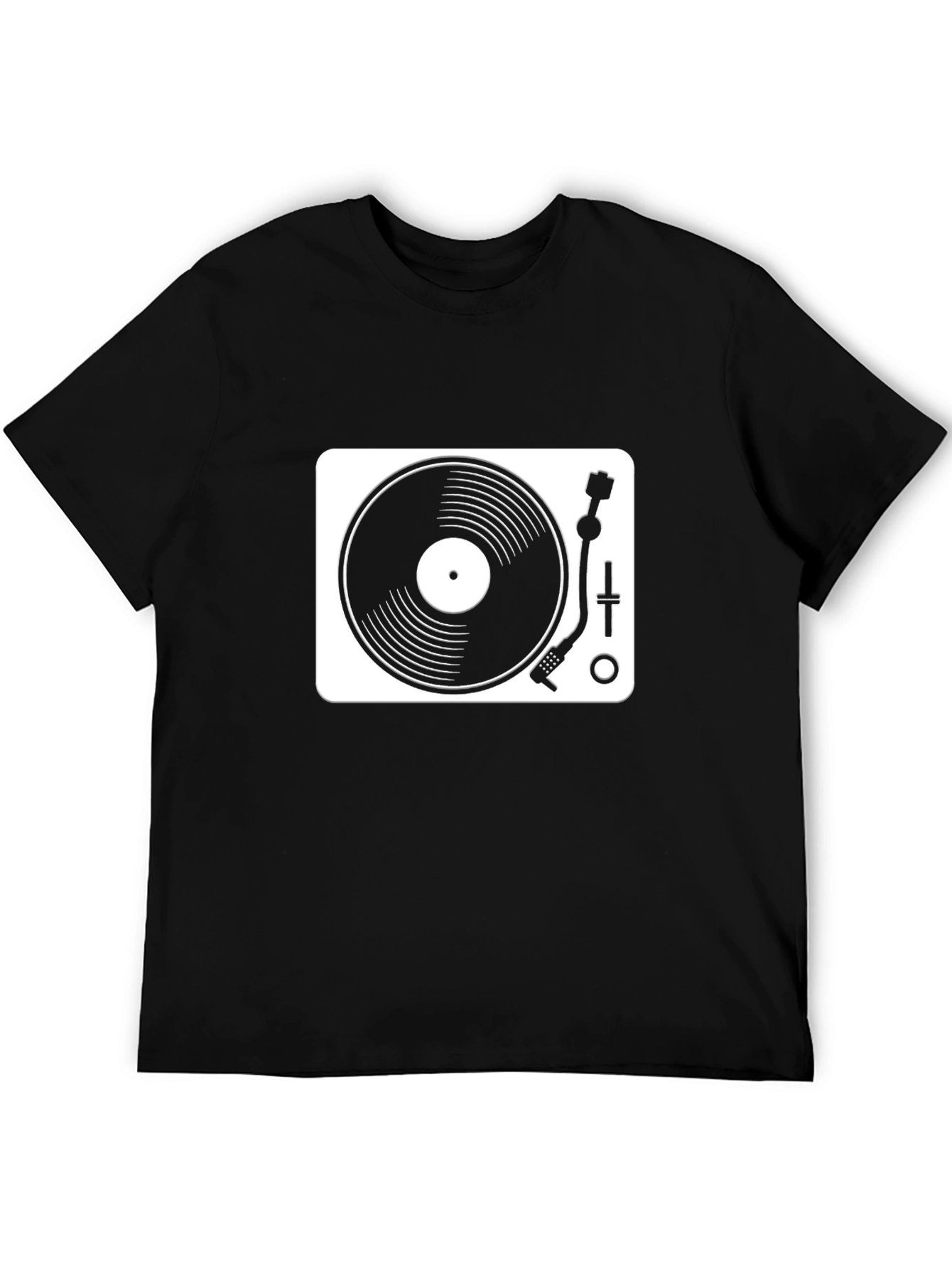 Black Retro DJ Turntable Graphic Tee - Black Cotton Blend view 5