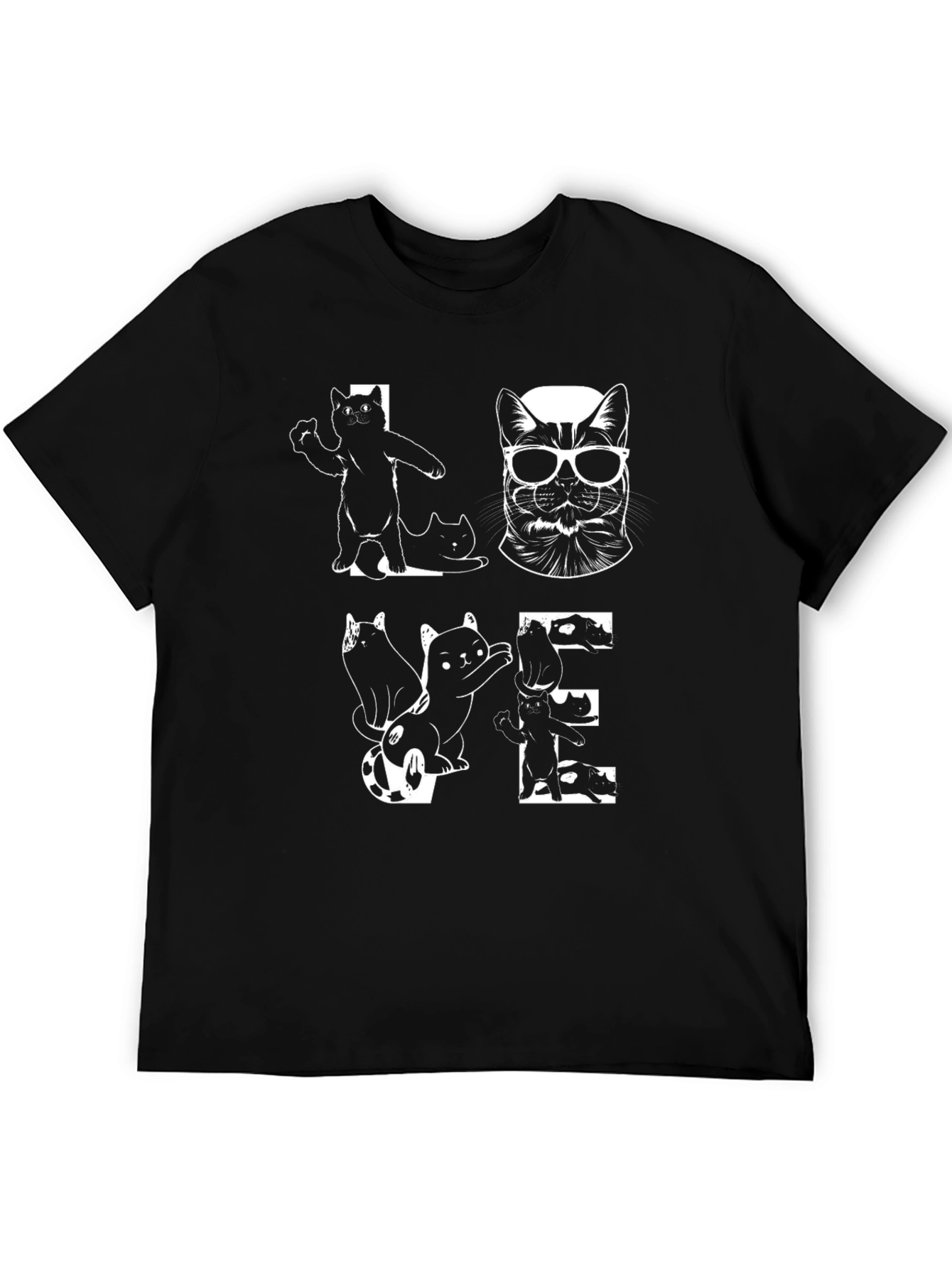 Black Love Cats T-Shirt - Black Graphic Tee view 5