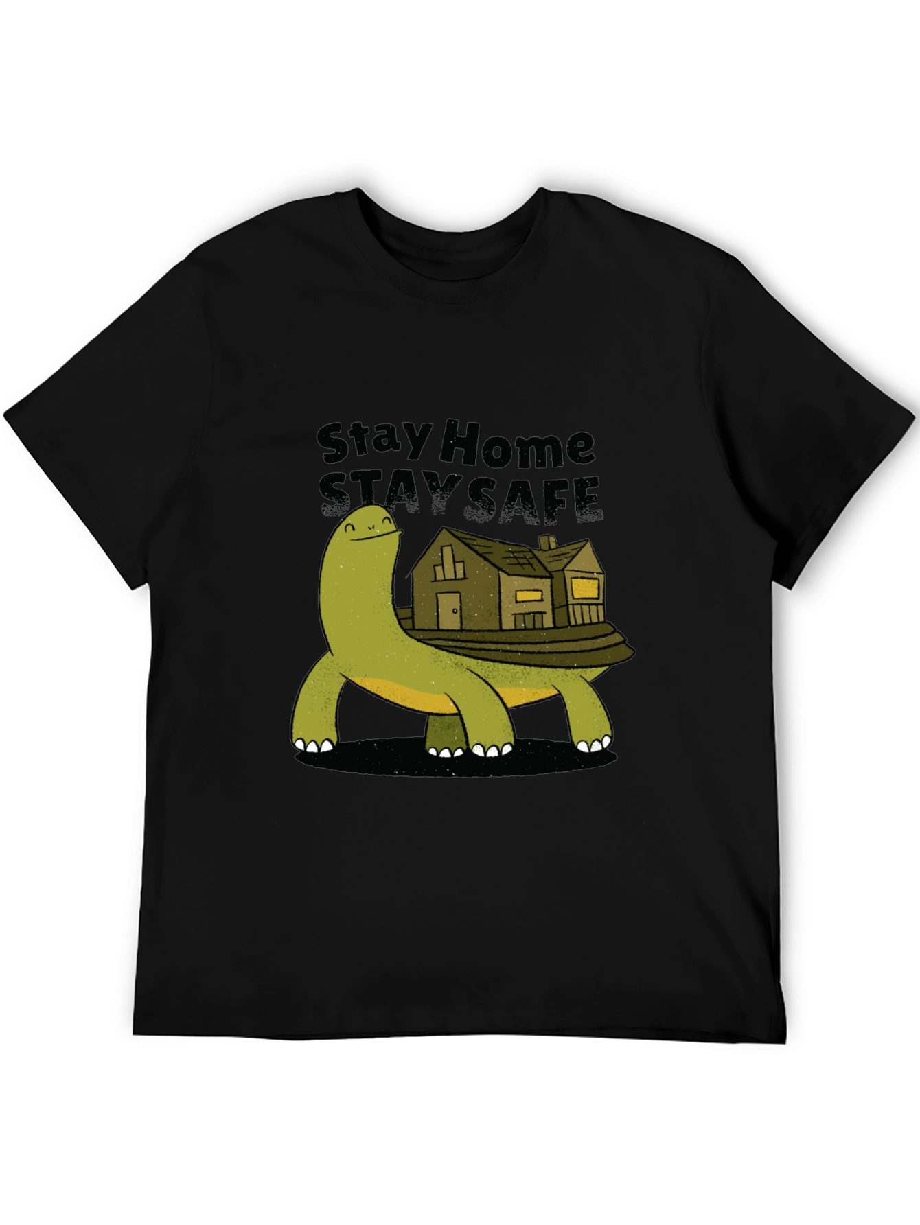 Black Stay Home Stay Safe Turtle House T-Shirt view 5
