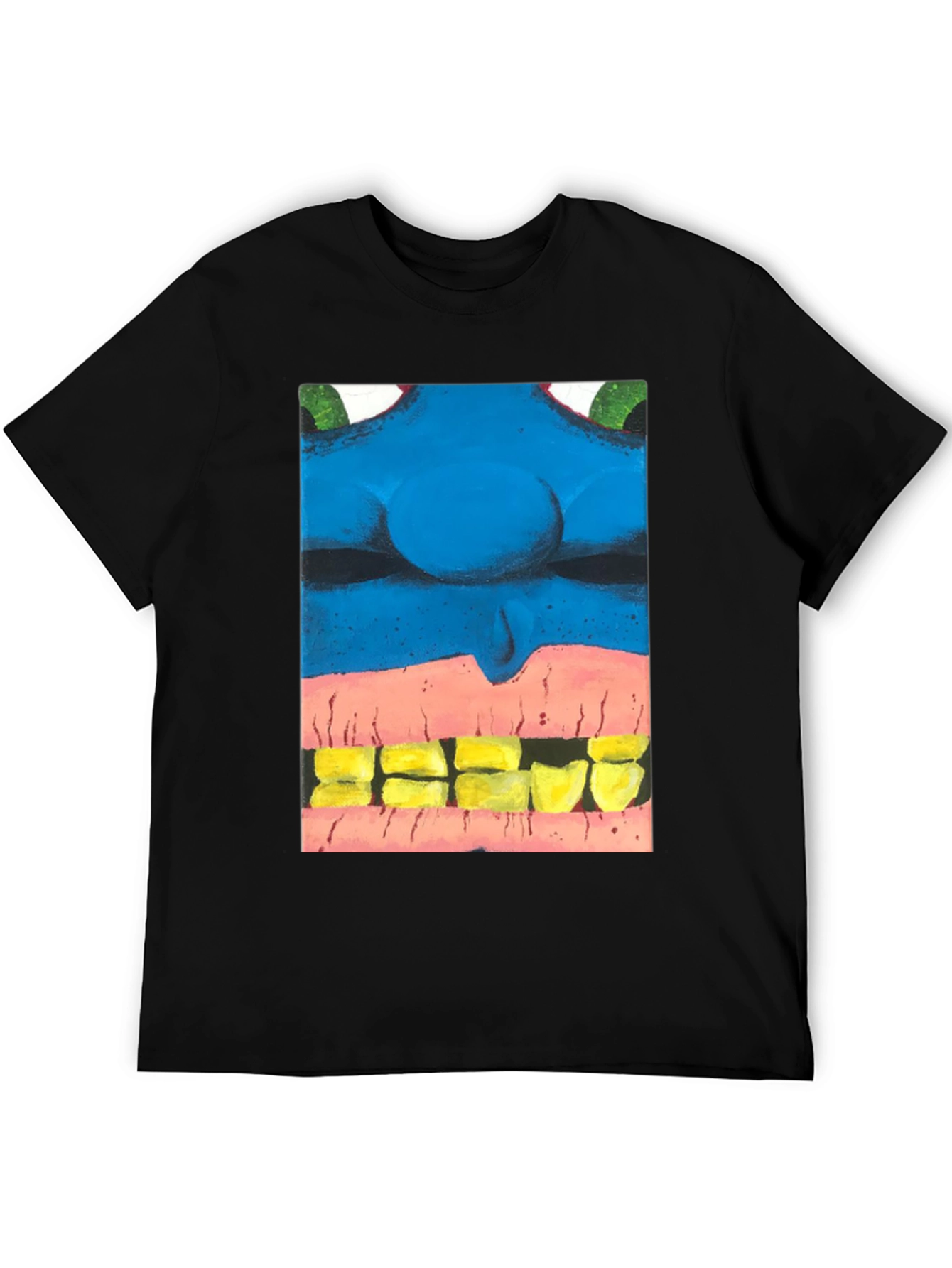 Black Blue Monster Face Graphic Tee - Unique Design view 5