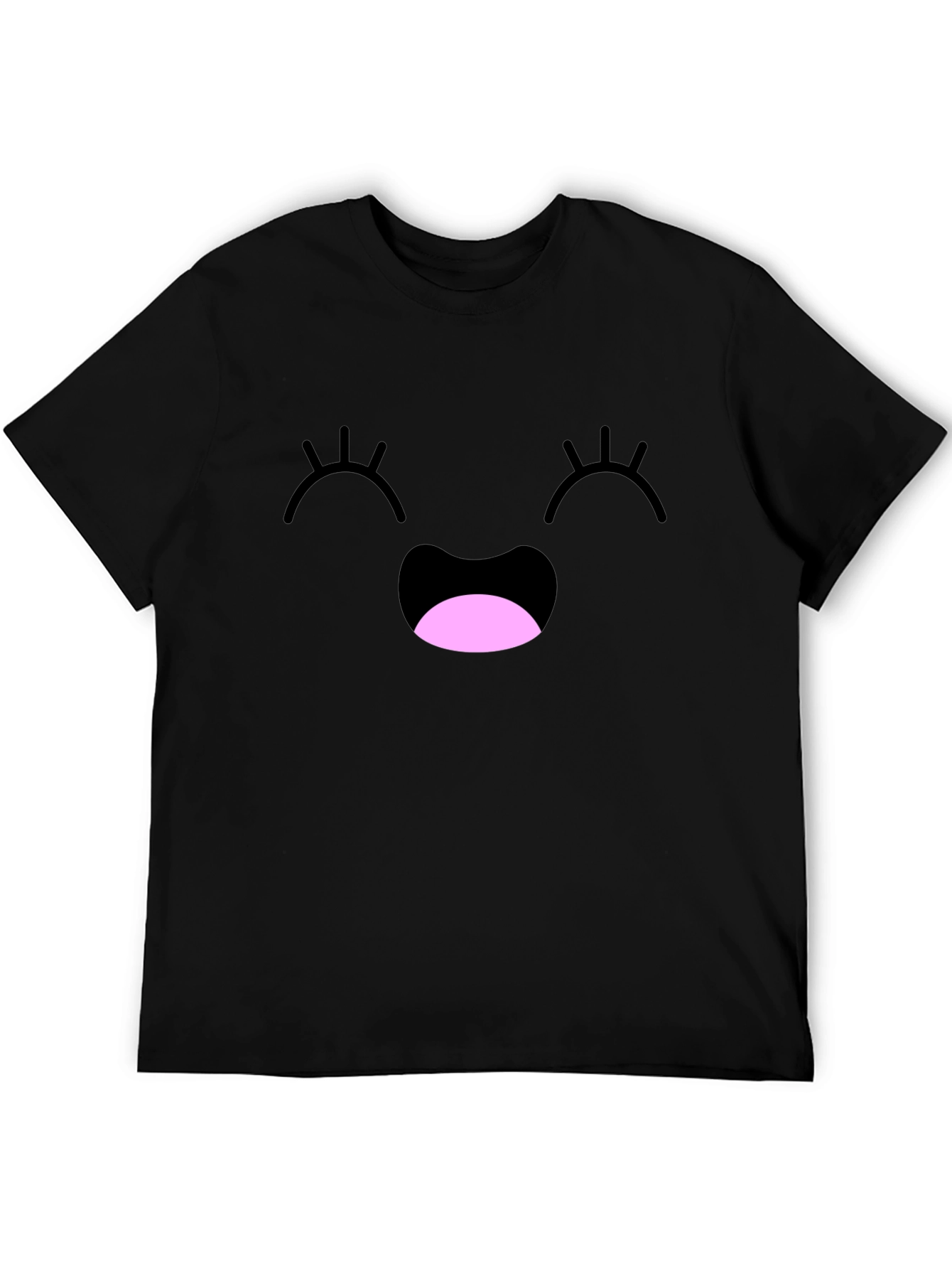 Black Happy Face Graphic Tee - Black Cotton Blend view 5