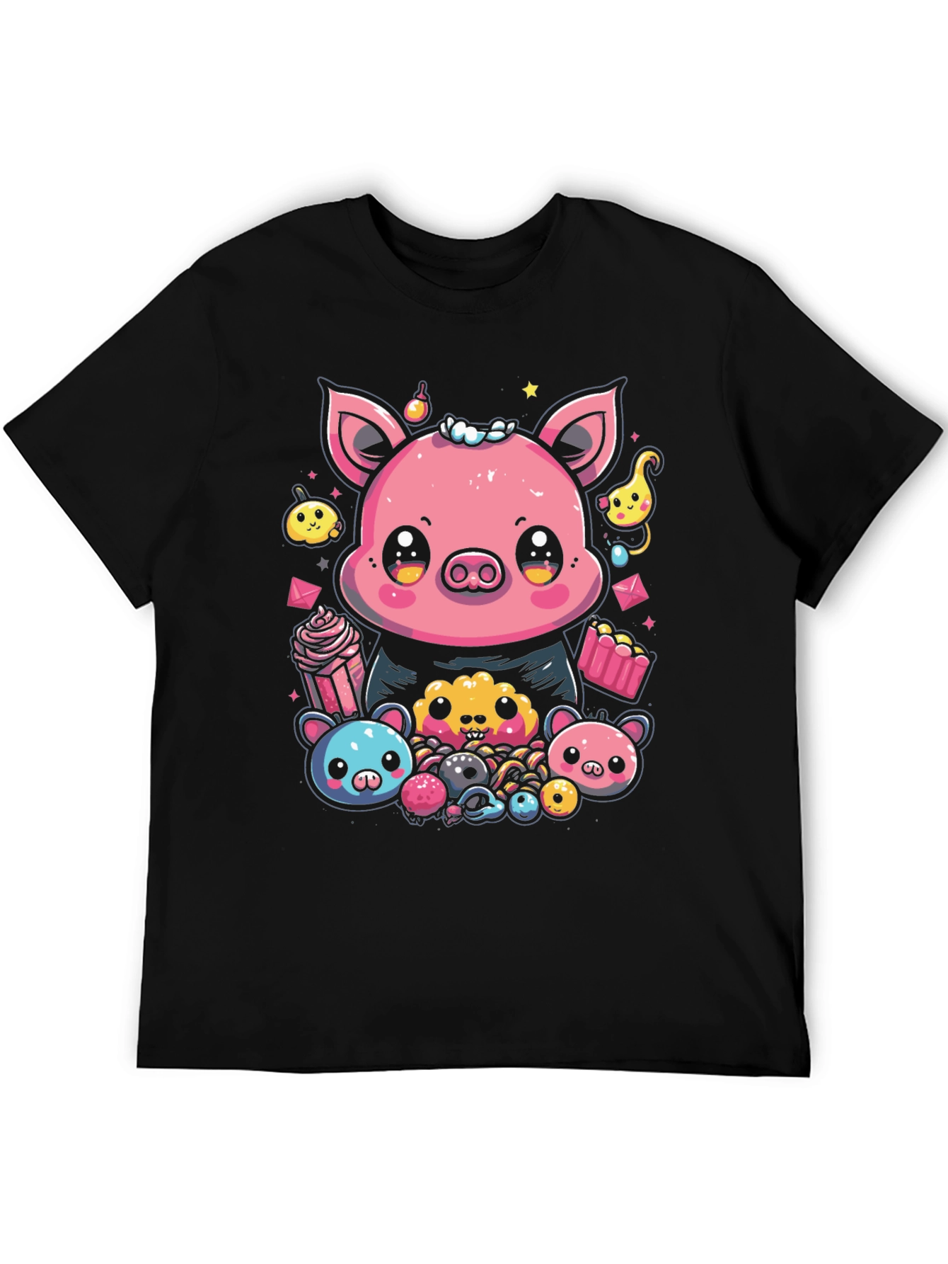 Black Kawaii Piggy T-Shirt - Cute Cartoon Graphic Tee view 5