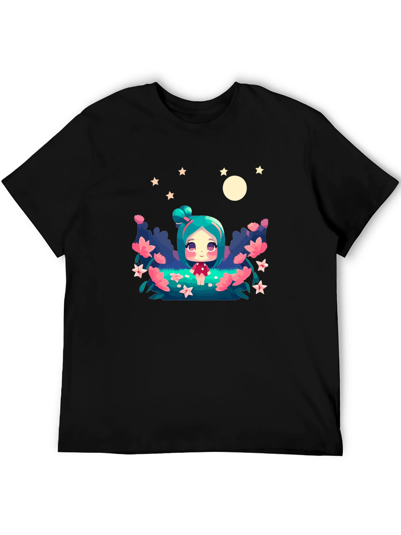 Black Cute Cartoon Fairy Graphic Tee - Black Unisex T-Shirt view 5