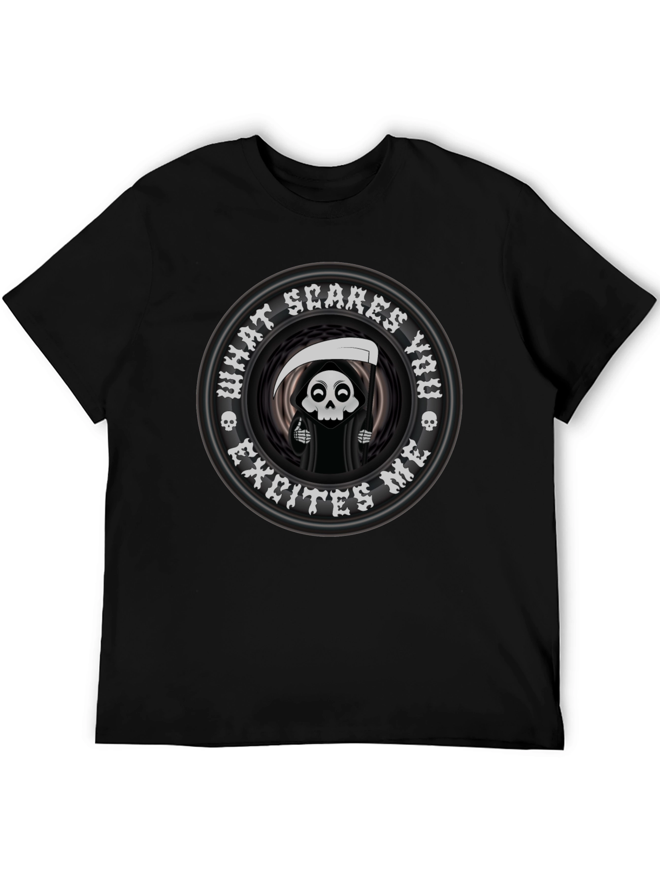 Black Funny Grim Reaper 'What Scares You' Graphic T-Shirt view 5