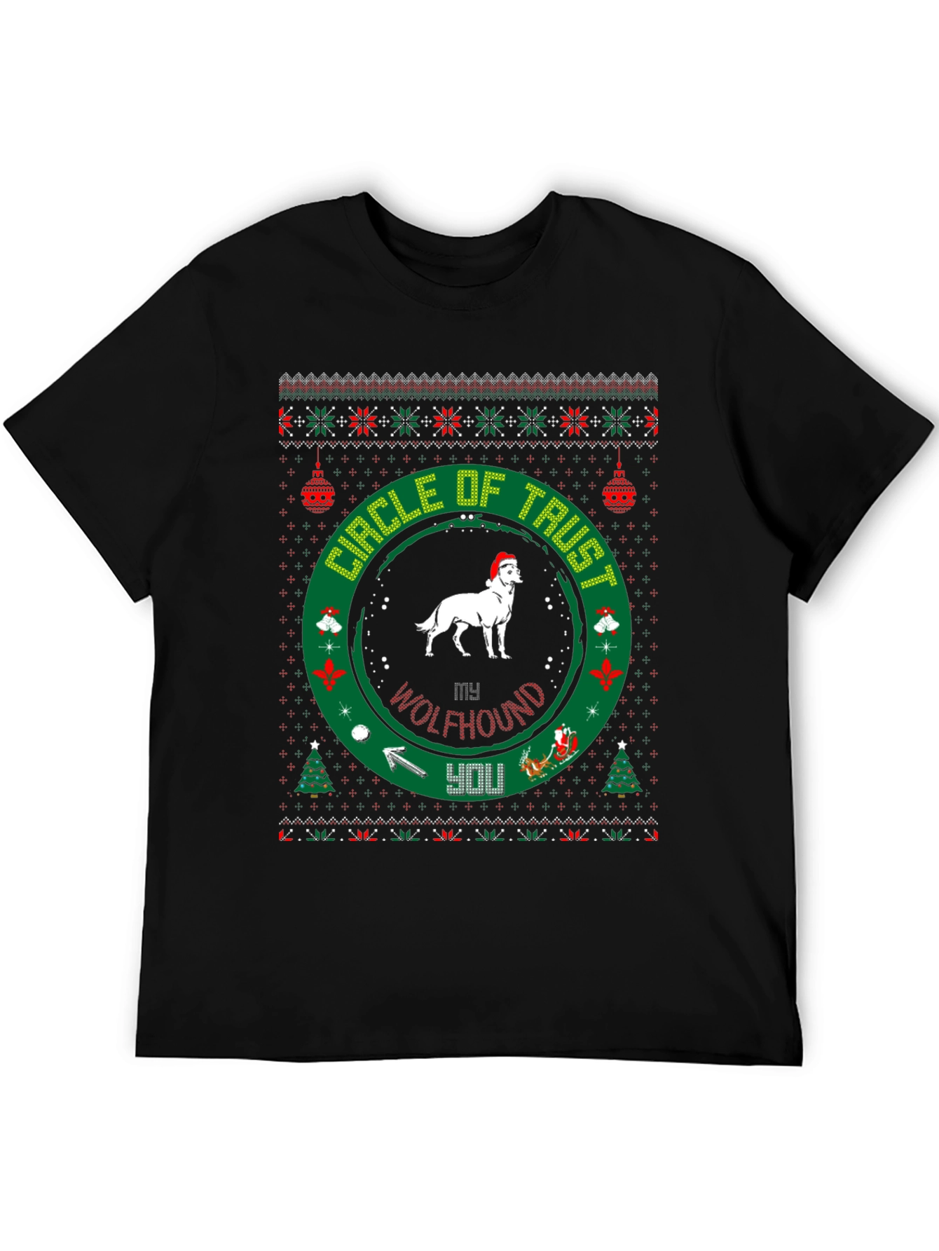 Black My Wolfhound Circle of Trust Christmas T-Shirt view 5