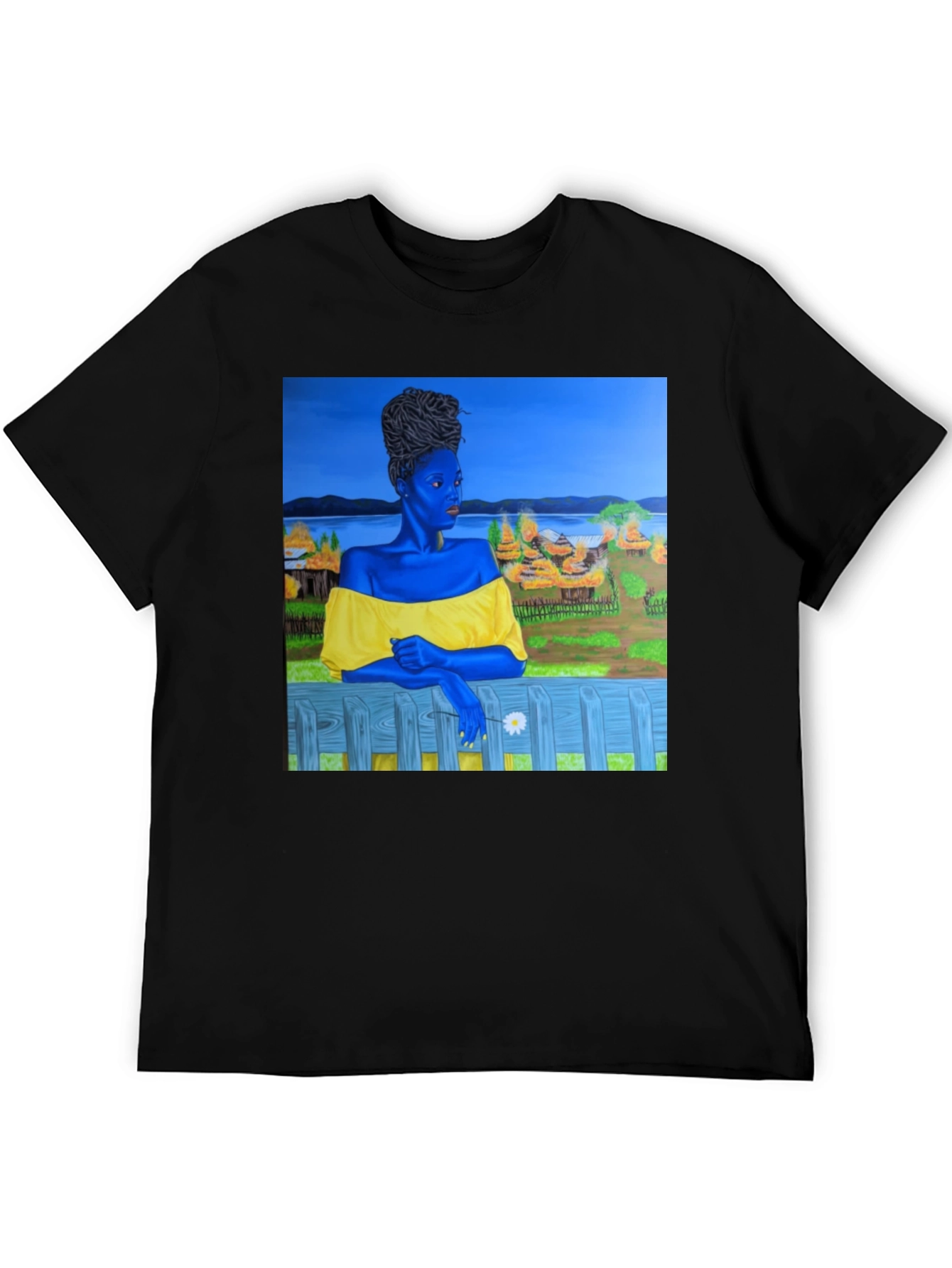 Black Black T-Shirt with Artistic Portrait Print view 5