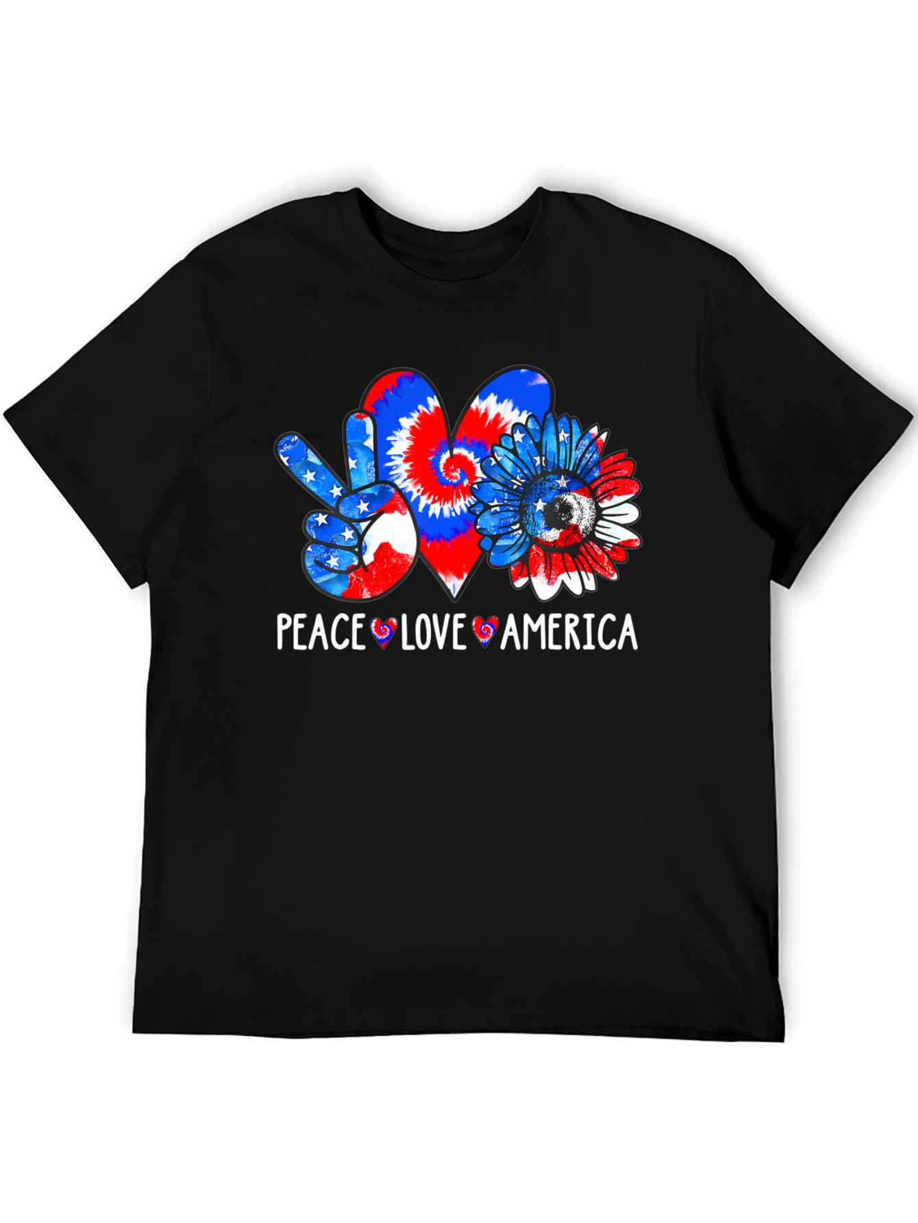 Black Patriotic Peace Love America T-Shirt view 5