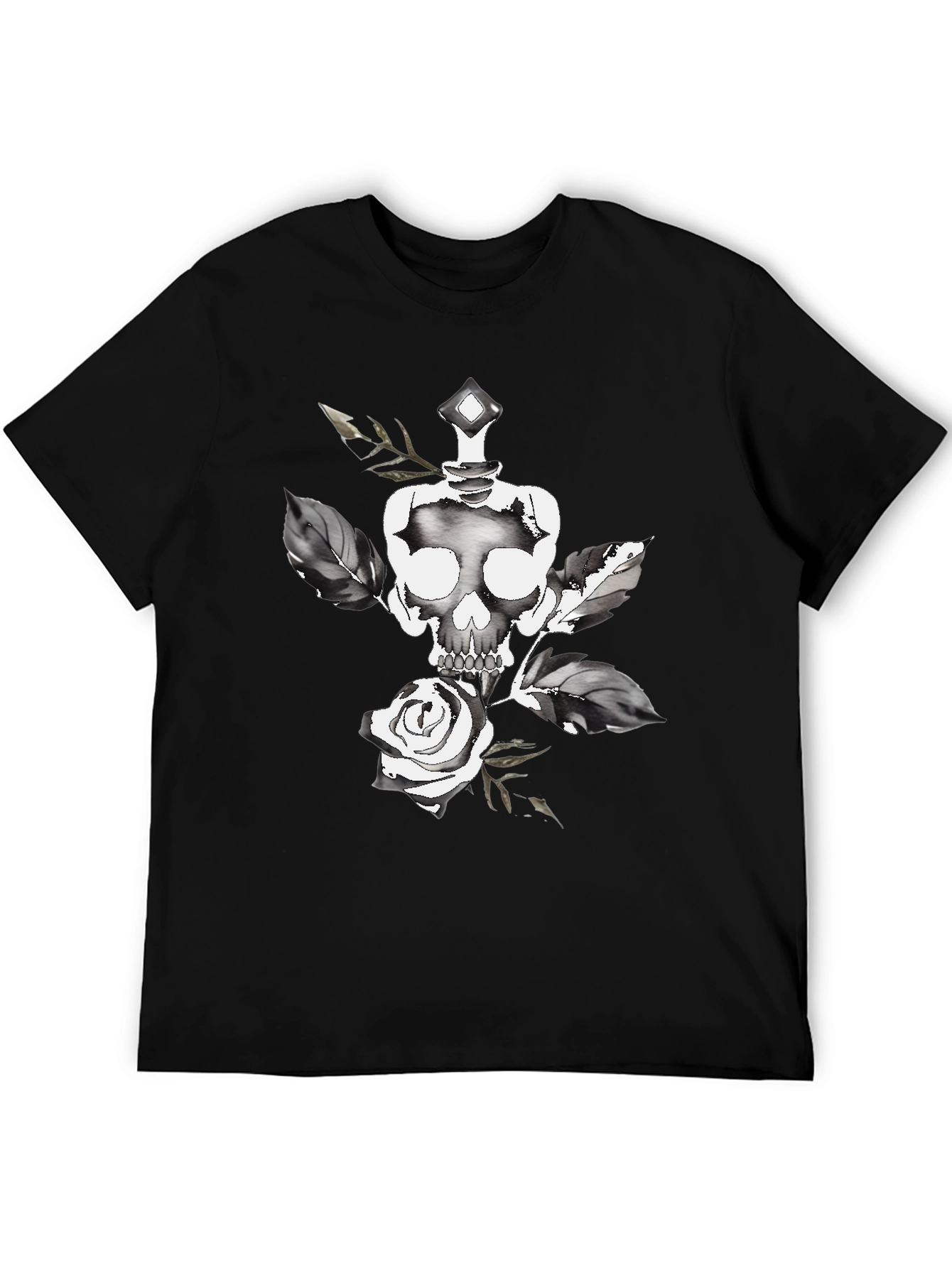 Black Skull & Rose Graphic Tee - Stylish Black Cotton T-Shirt view 5